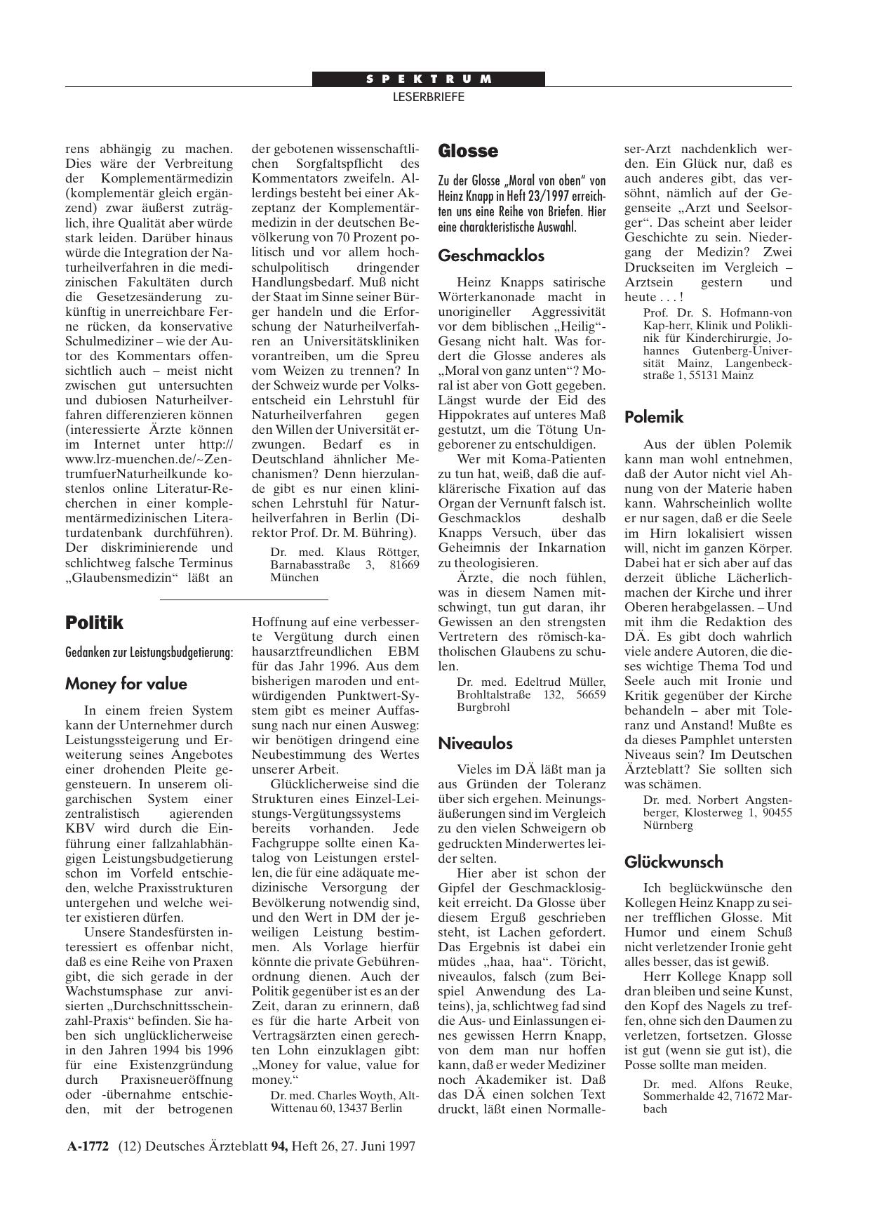 Vorschauseite 1: Glosse: Glückwunsch