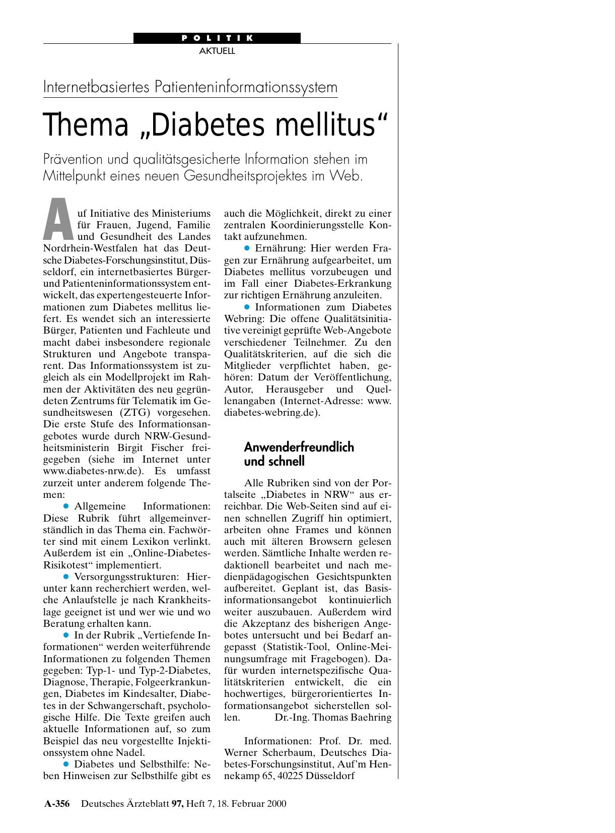 Vorschauseite 1: Internetbasiertes Patienteninformationssystem: Thema „Diabetes mellitus“