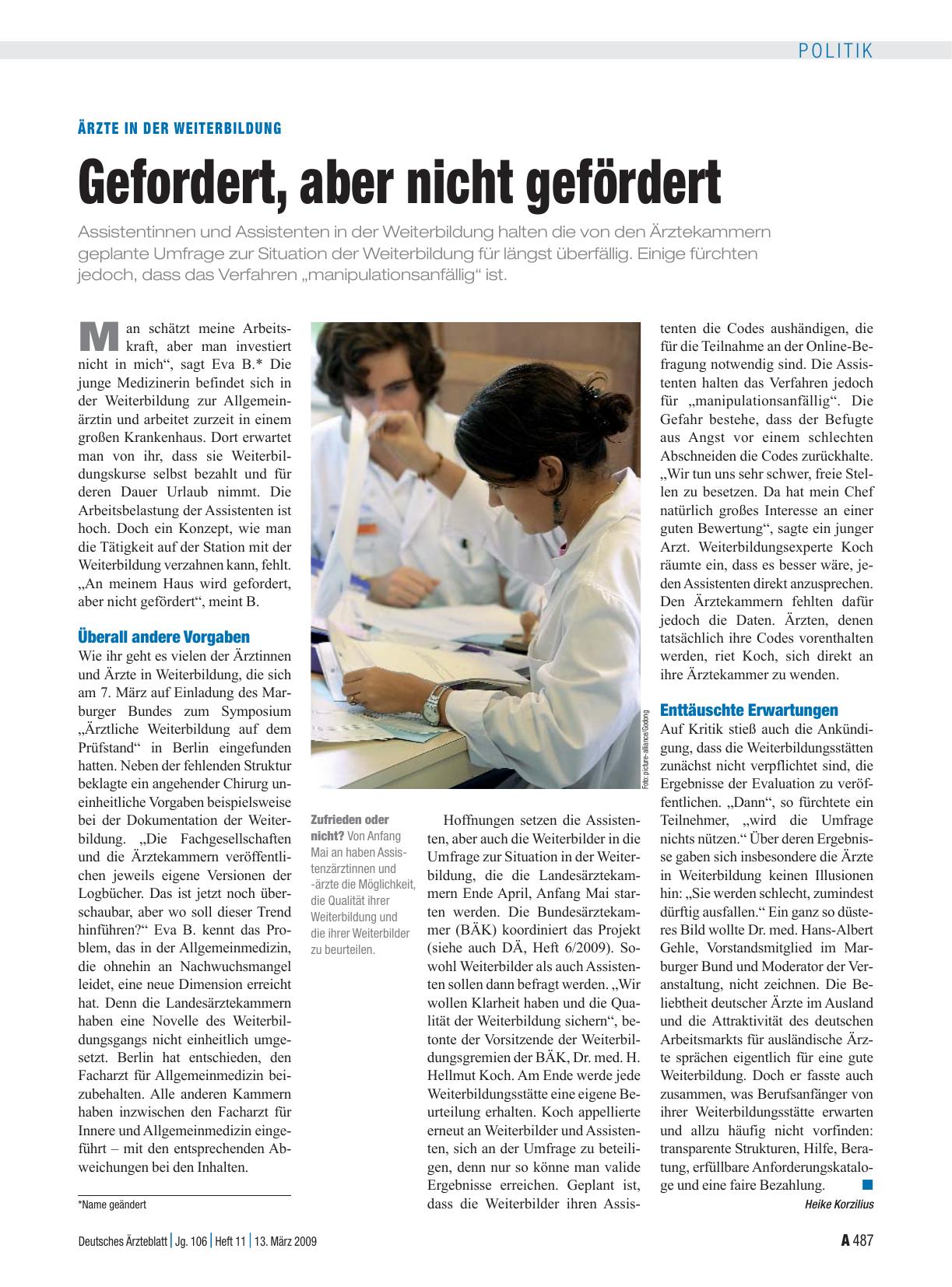 Vorschauseite 1: Ärzte in der Weiterbildung: Gefordert, aber nicht gefördert