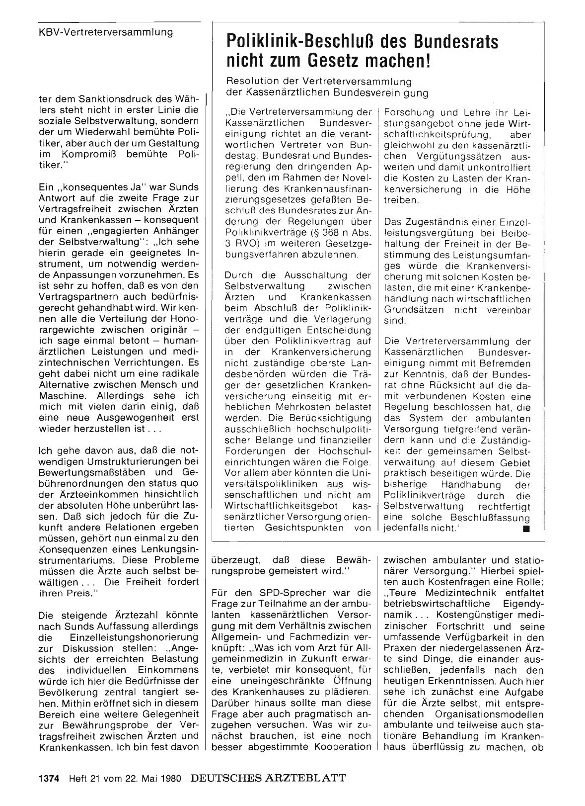 Vorschauseite 1: Poliklinik-Beschluß des Bundesrats nicht zum Gesetz machen! Resolution der Vertreterversammlung der Kassenärztlichen Bundesvereinigung