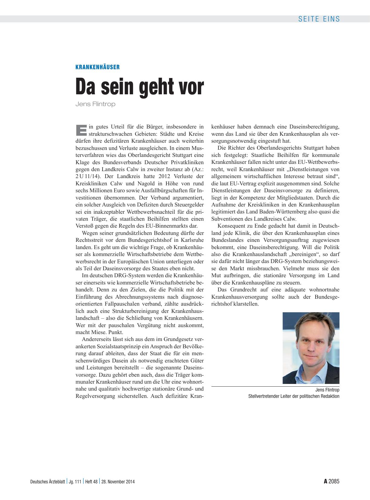Vorschauseite 1: Krankenhäuser: Da sein geht vor