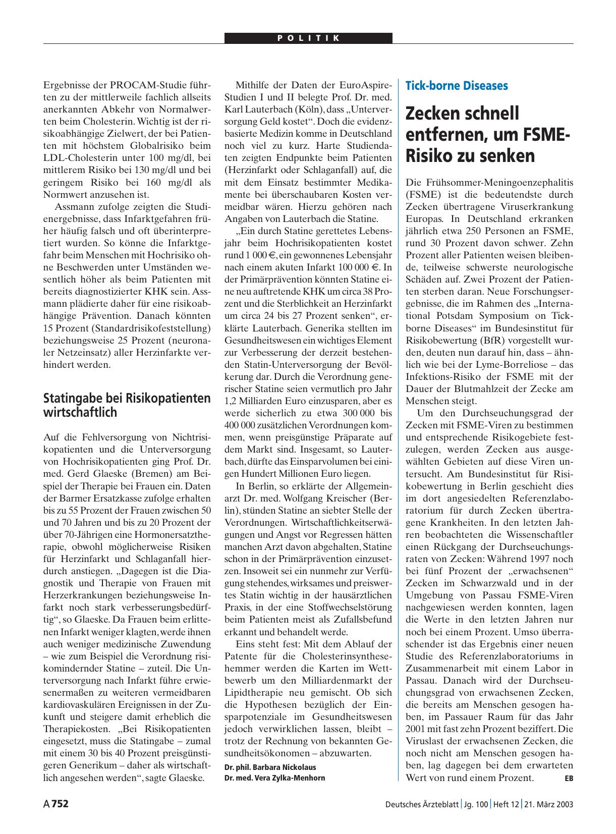 Vorschauseite 1: Tick-borne Diseases: Zecken schnell entfernen, um FSME-Risiko zu senken