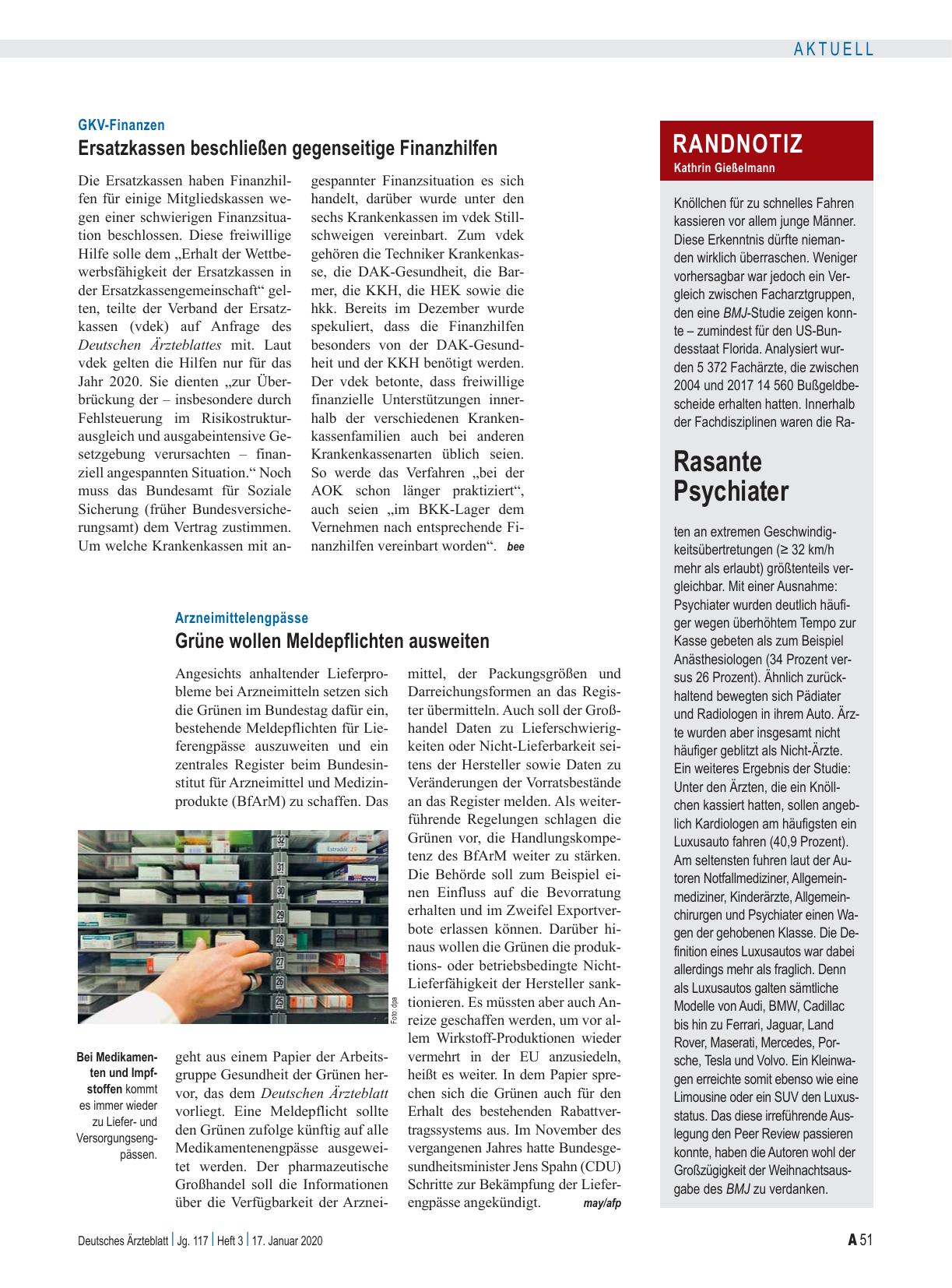 Vorschauseite 1: Arzneimittelengpässe: Grüne wollen Meldepflichten ausweiten