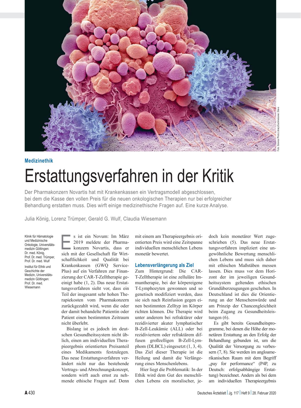 Vorschauseite 1: Medizinethik: Erstattungsverfahren in der Kritik
