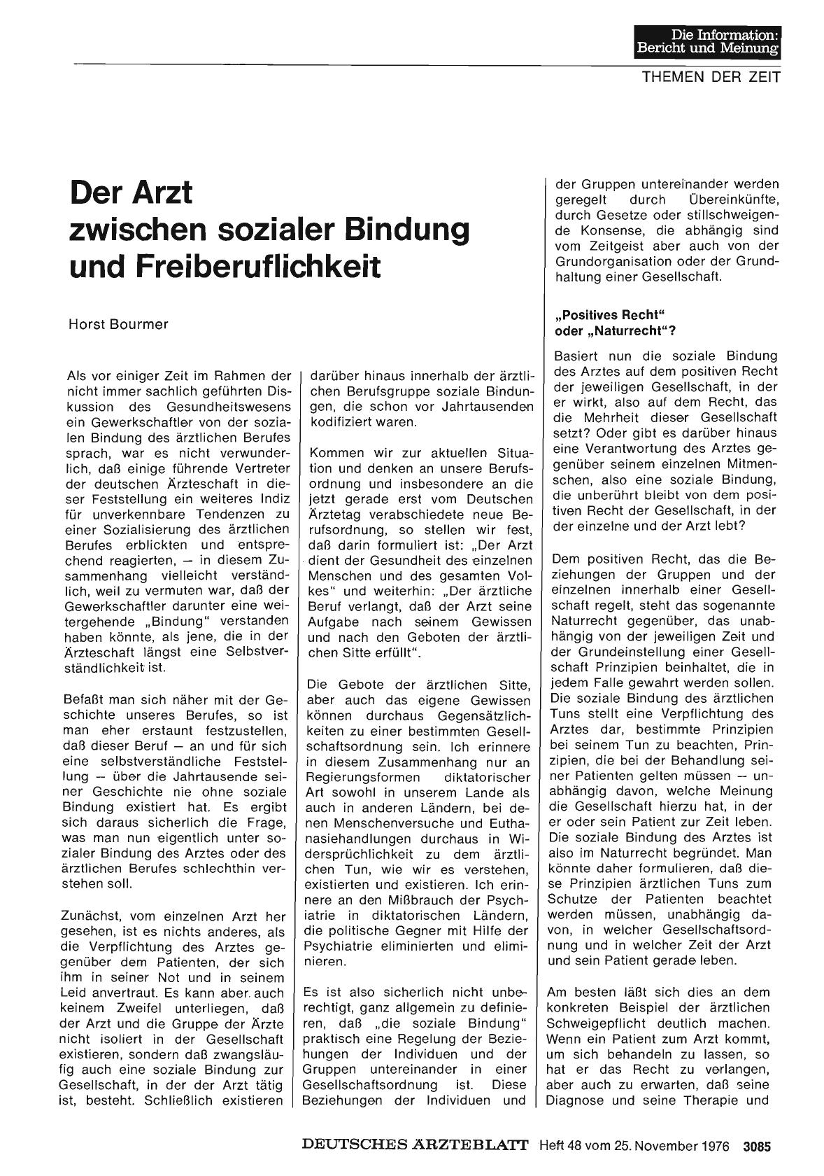 Vorschauseite 1: Der Arzt zwischen sozialer Bindung und Freiberuflichkeit - Teil 1