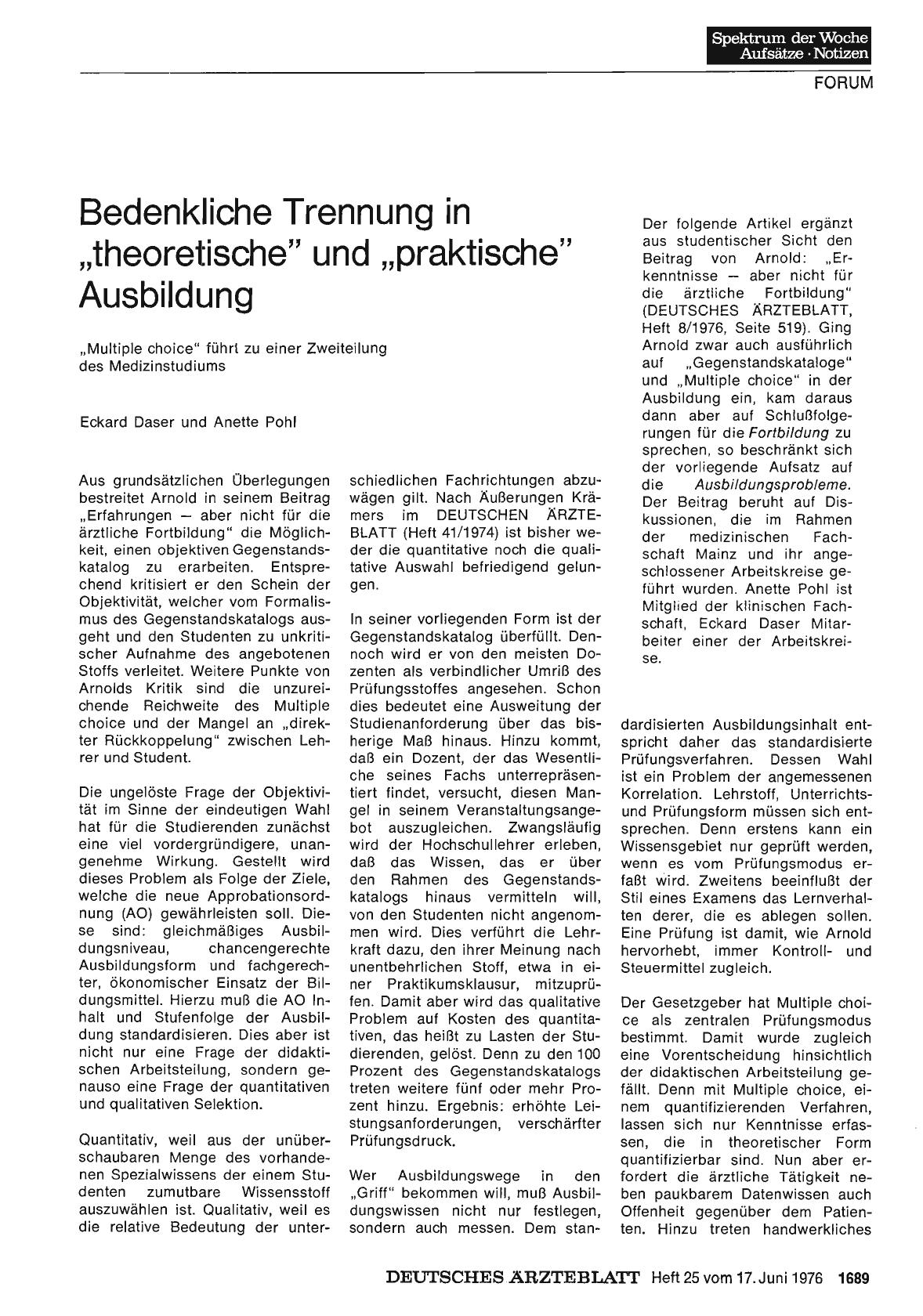 Vorschauseite 1: Bedenkliche Trennung in „theoretische“ und „praktische“ Ausbildung