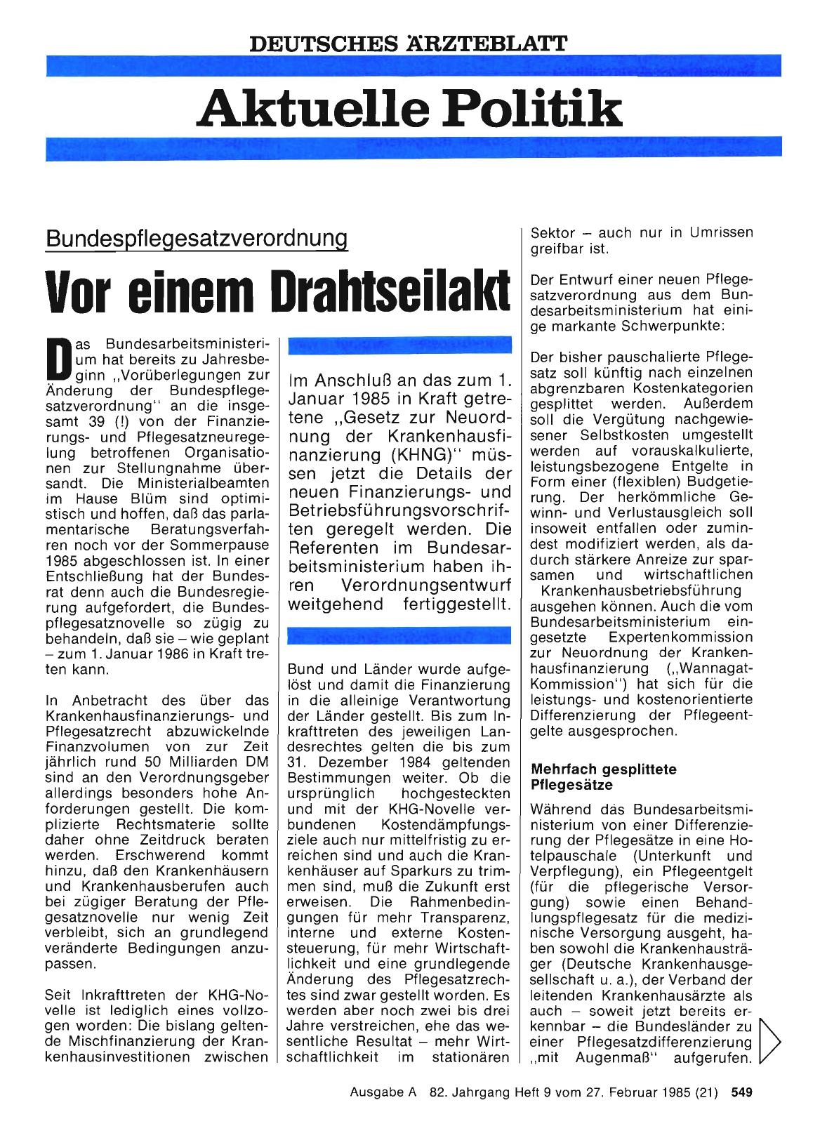 Vorschauseite 1: Bundespflegesatzverordnung: Vor einem Drahtseilakt