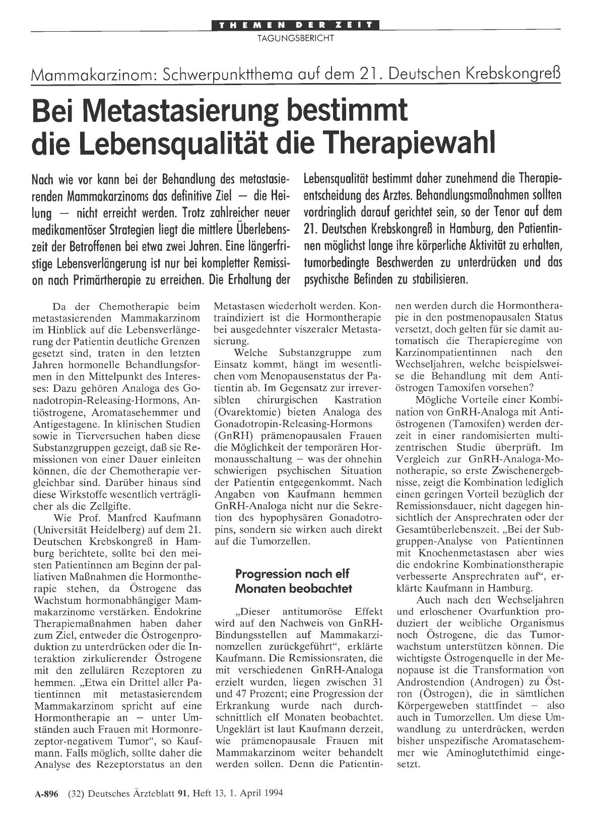 Vorschauseite 1: Bei Metastasierung bestimmt die Lebensqualität die Therapiewahl