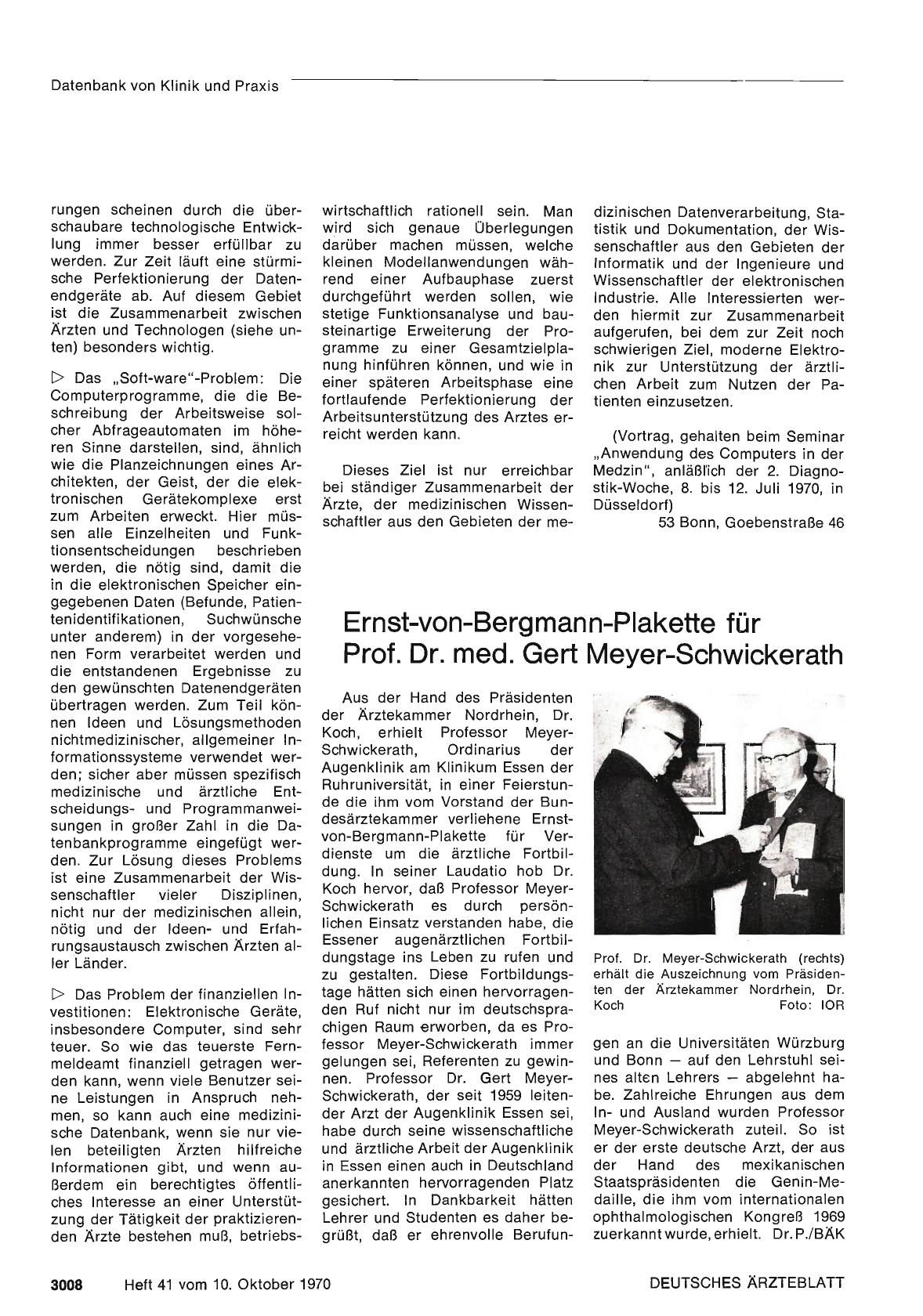 Vorschauseite 1: Ernst-von-Bergmann-Plakette für Prof. Dr. med. Gert Meyer-Schwickerath