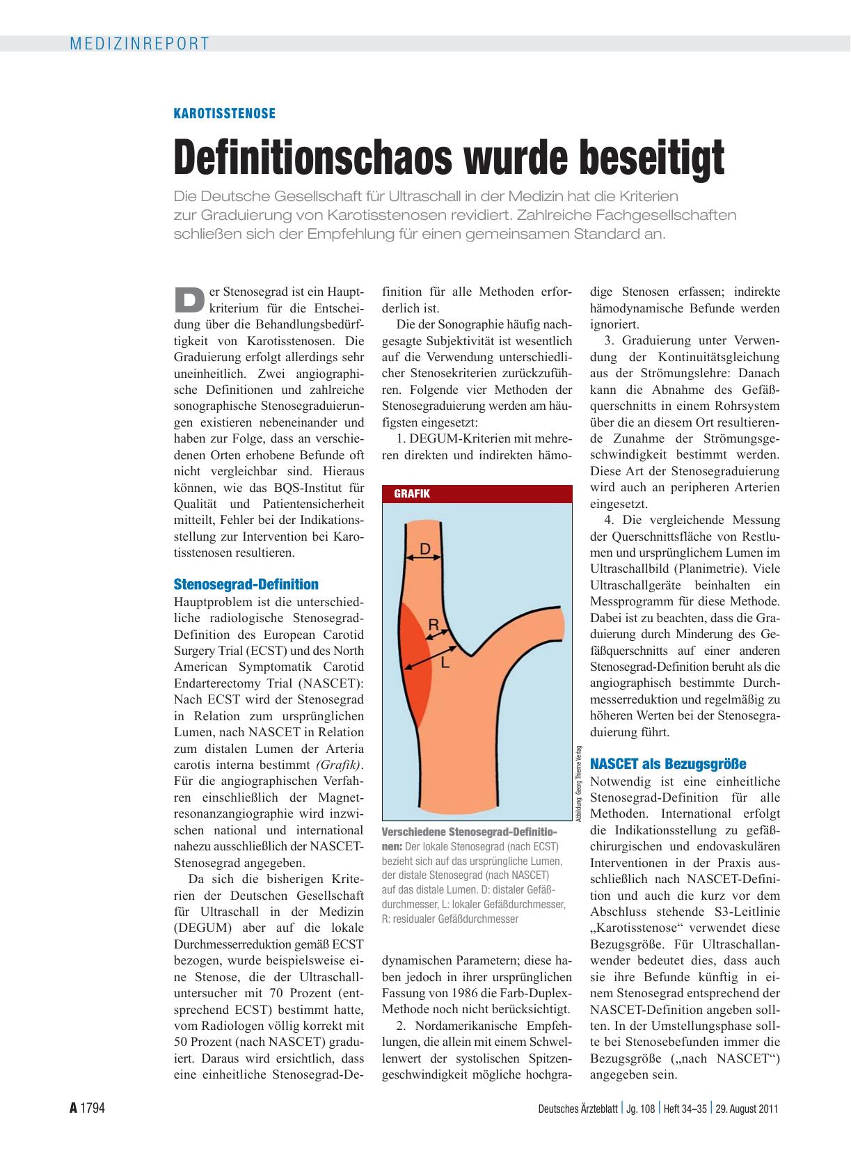 Vorschauseite 1: Karotisstenose: Definitionschaos wurde beseitigt