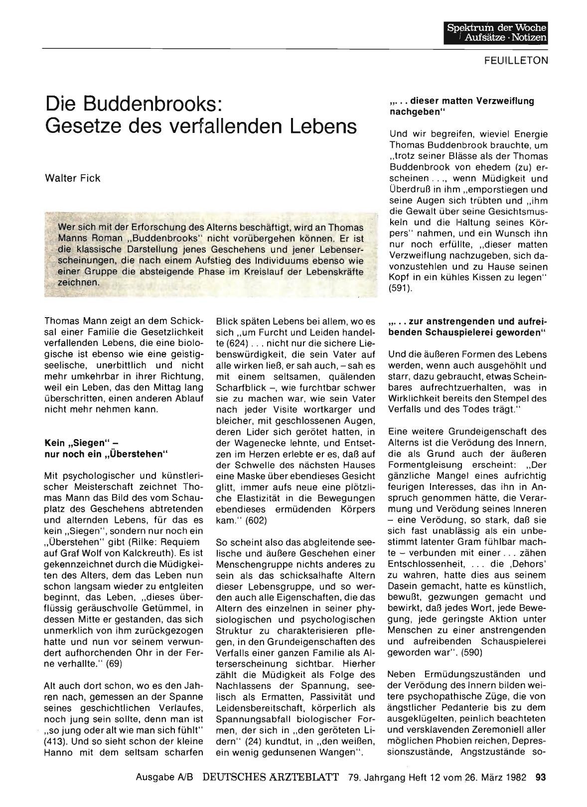 Vorschauseite 1: Die Buddenbrooks: Gesetze des verfallenden Lebens
