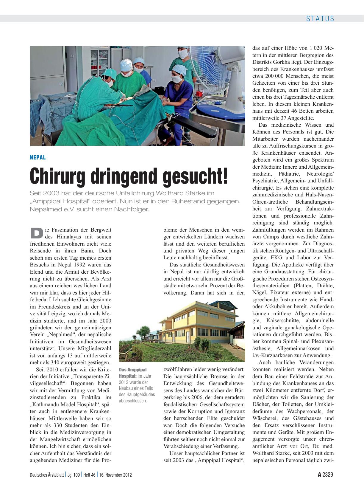 Vorschauseite 1: Nepal: Chirurg dringend gesucht!