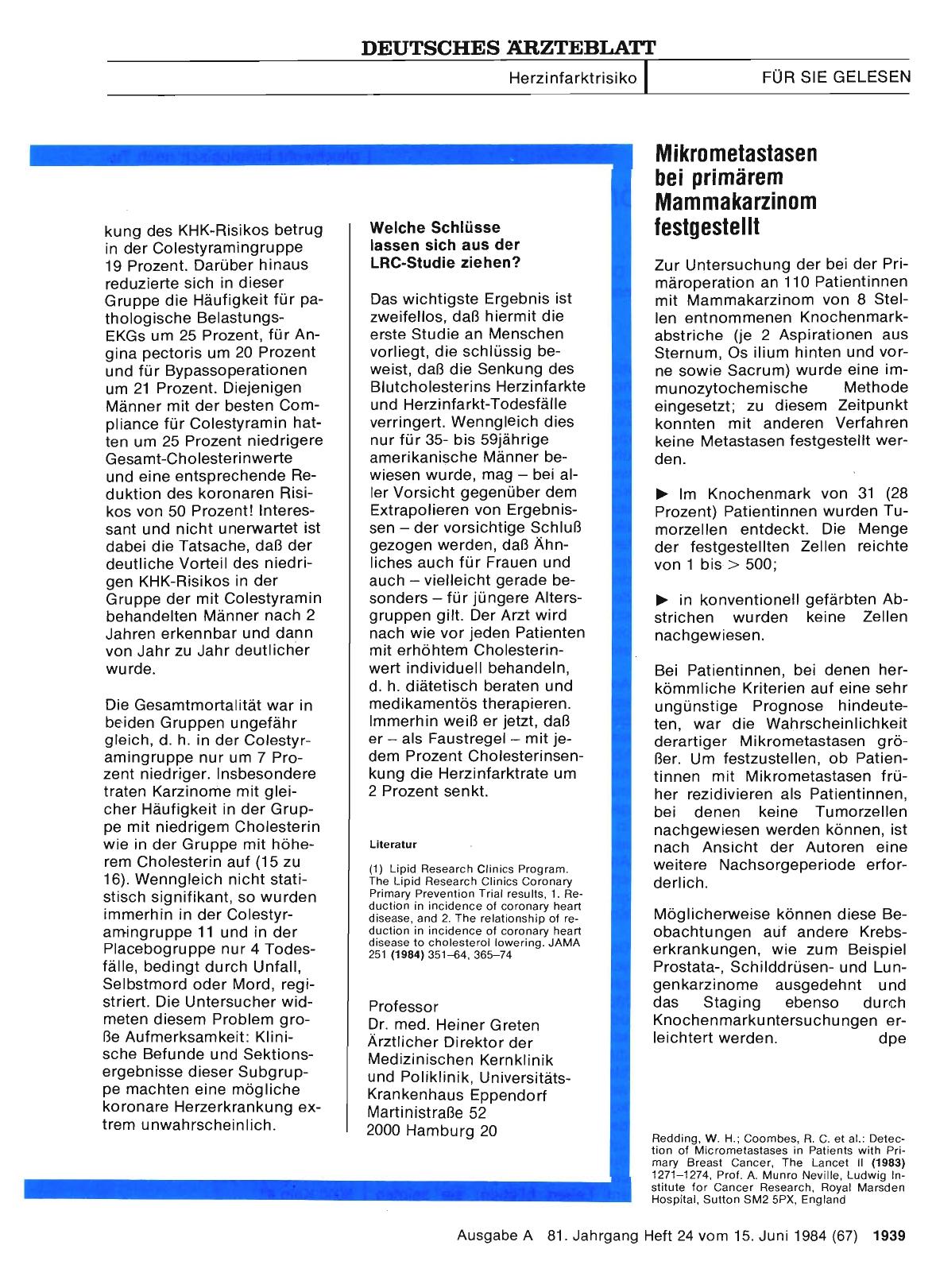 Vorschauseite 1: Mikrometastasen bei primärem Mammakarzinom festgestellt