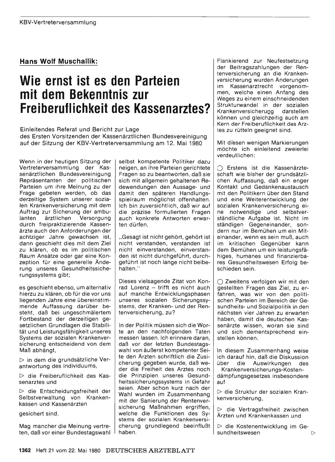 Vorschauseite 1: Hans Wolf Muschallik: Wie ernst ist es den Parteien mit dem Bekenntnis zur Freiberuflichkeit des Kassenarztes?