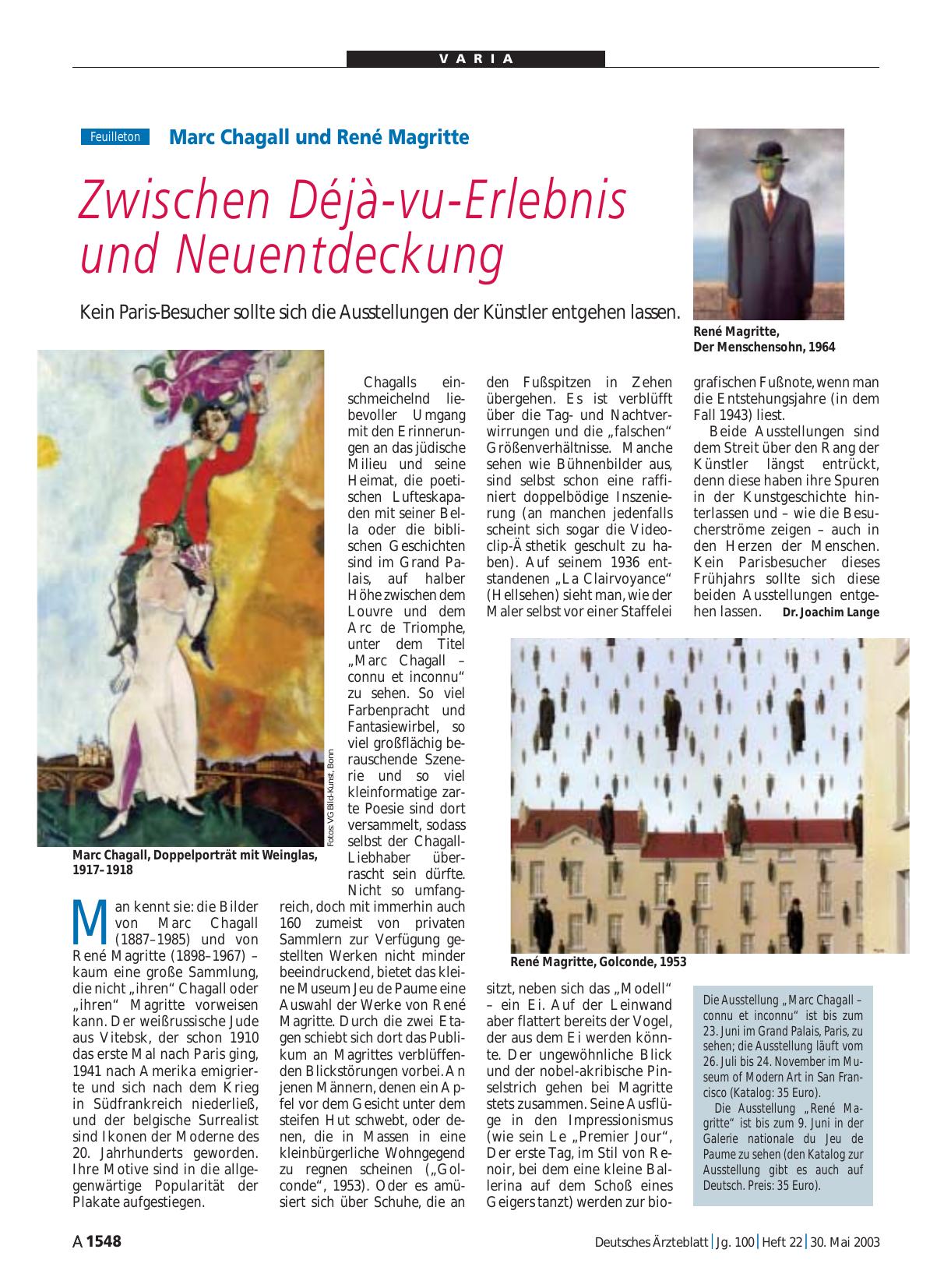 Vorschauseite 1: Marc Chagall und René Magritte: Zwischen Déjà-vu-Erlebnis und Neuentdeckung
