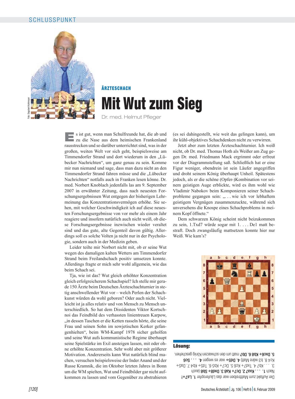 Vorschauseite 1: Ärzteschach: Mit Wut zum Sieg