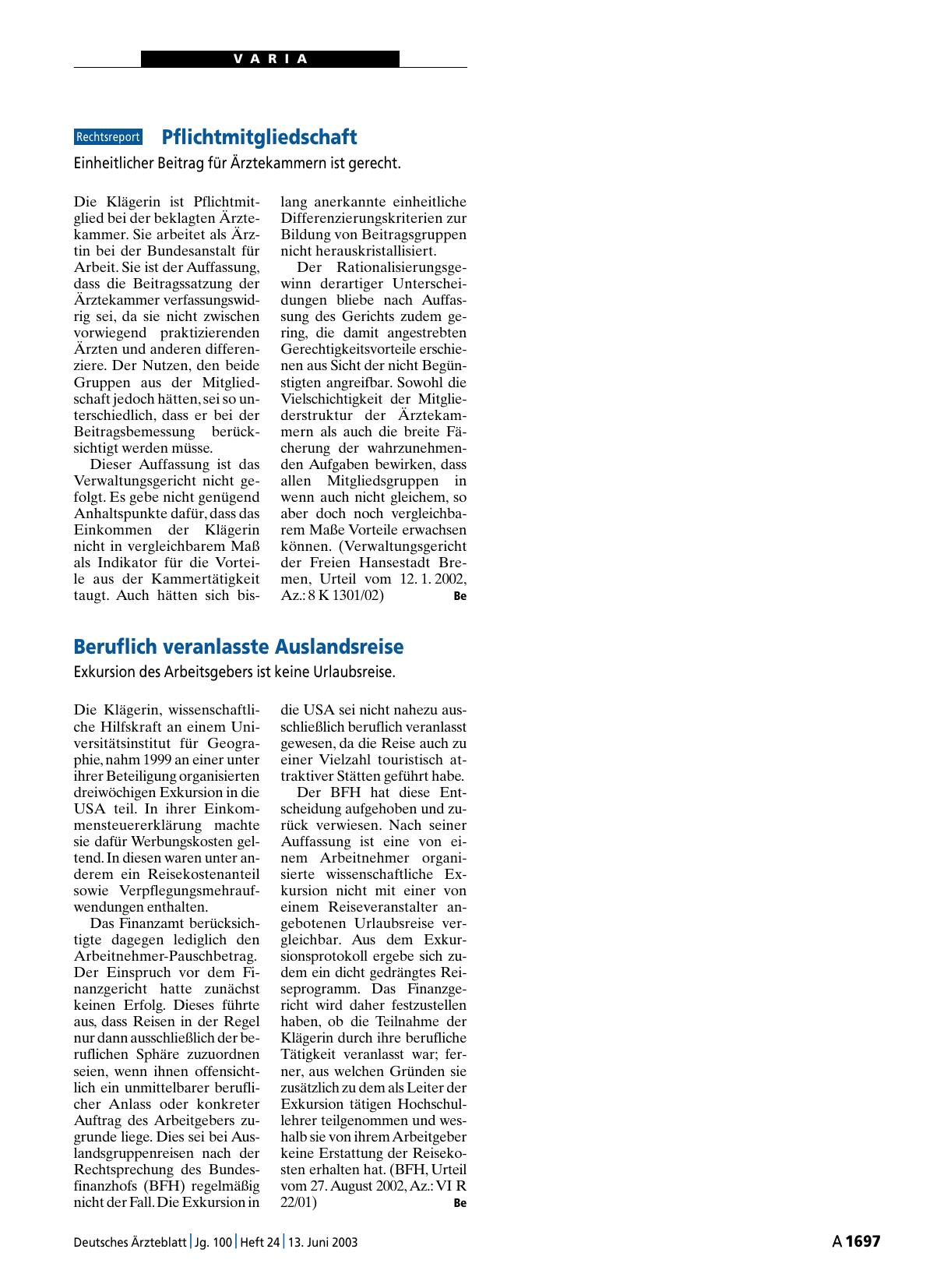 Vorschauseite 1: Pflichtmitgliedschaft: Einheitlicher Beitrag für Ärztekammern ist gerecht