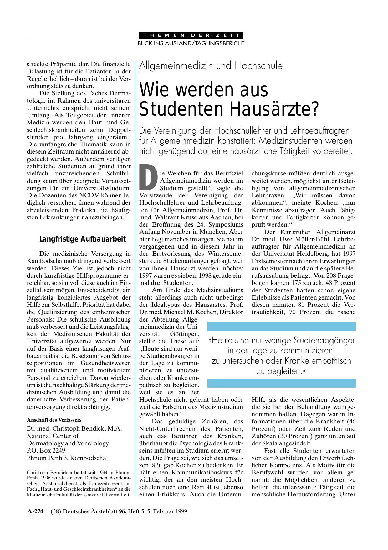 Vorschauseite 1: Allgemeinmedizin und Hochschule: Wie werden aus Studenten Hausärzte?