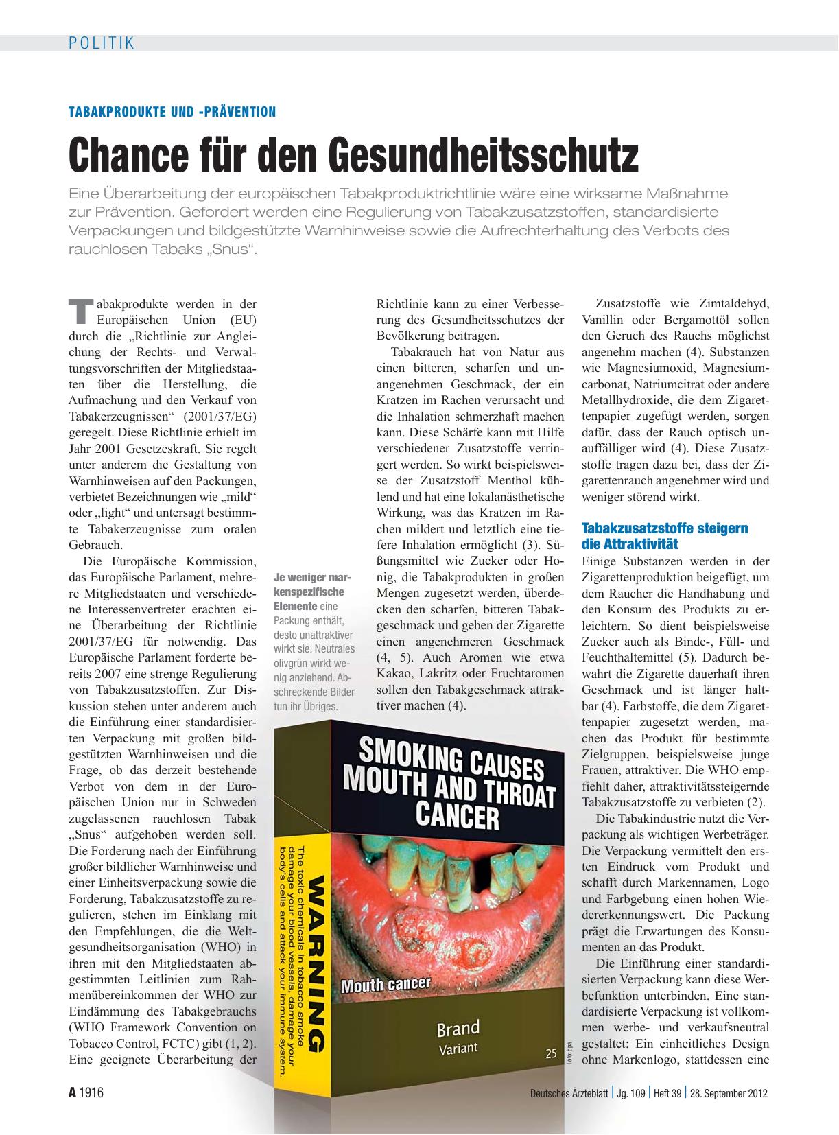 Vorschauseite 1: Tabakprodukte und -Prävention: Chance für den Gesundheitsschutz