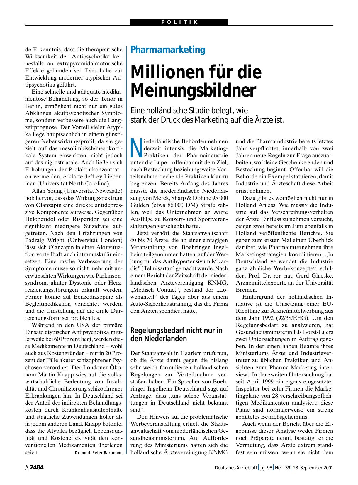 Vorschauseite 1: Pharmamarketing: Millionen für die Meinungsbildner