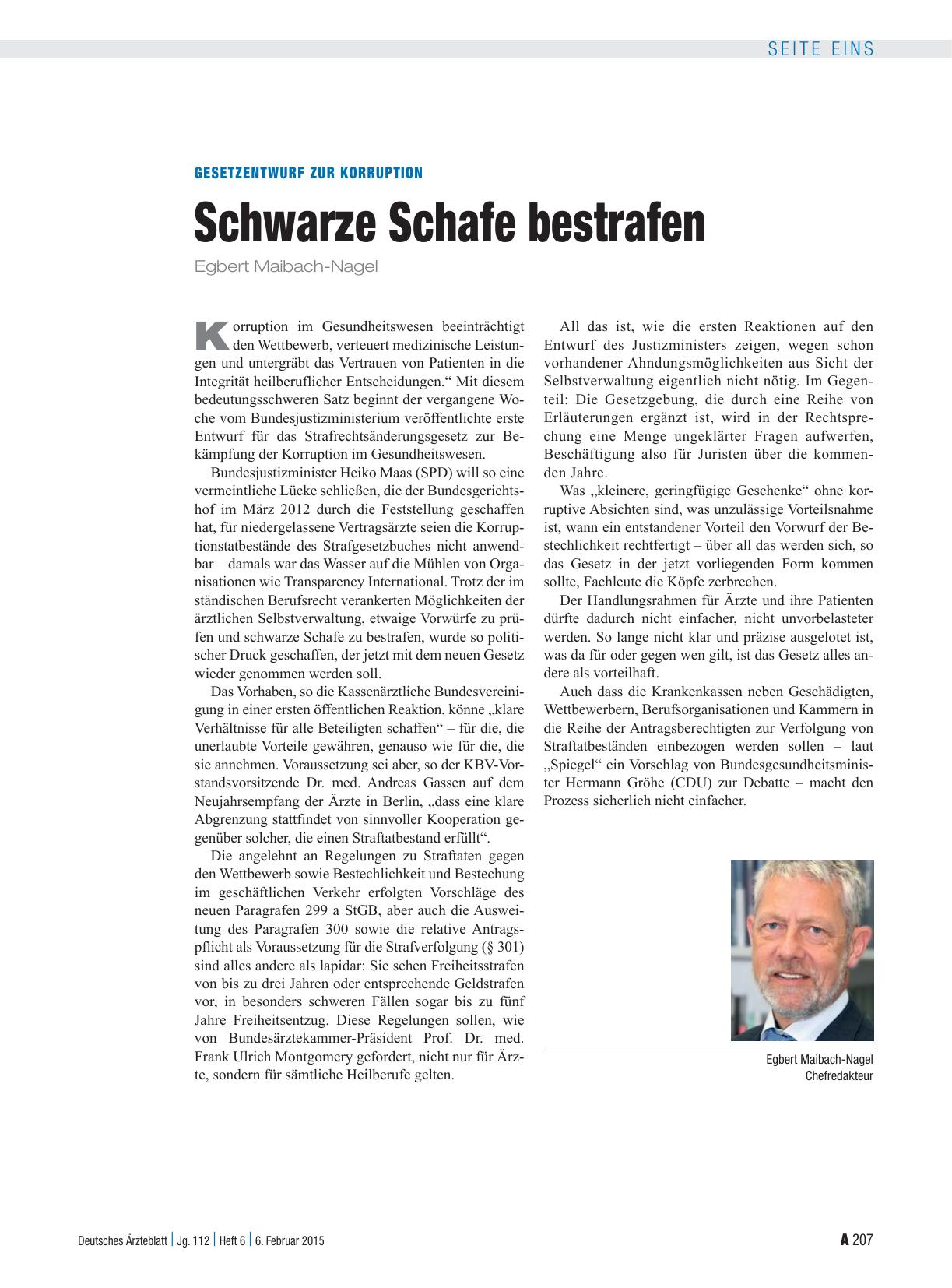 Vorschauseite 1: Gesetzentwurf zur Korruption: Schwarze Schafe bestrafen