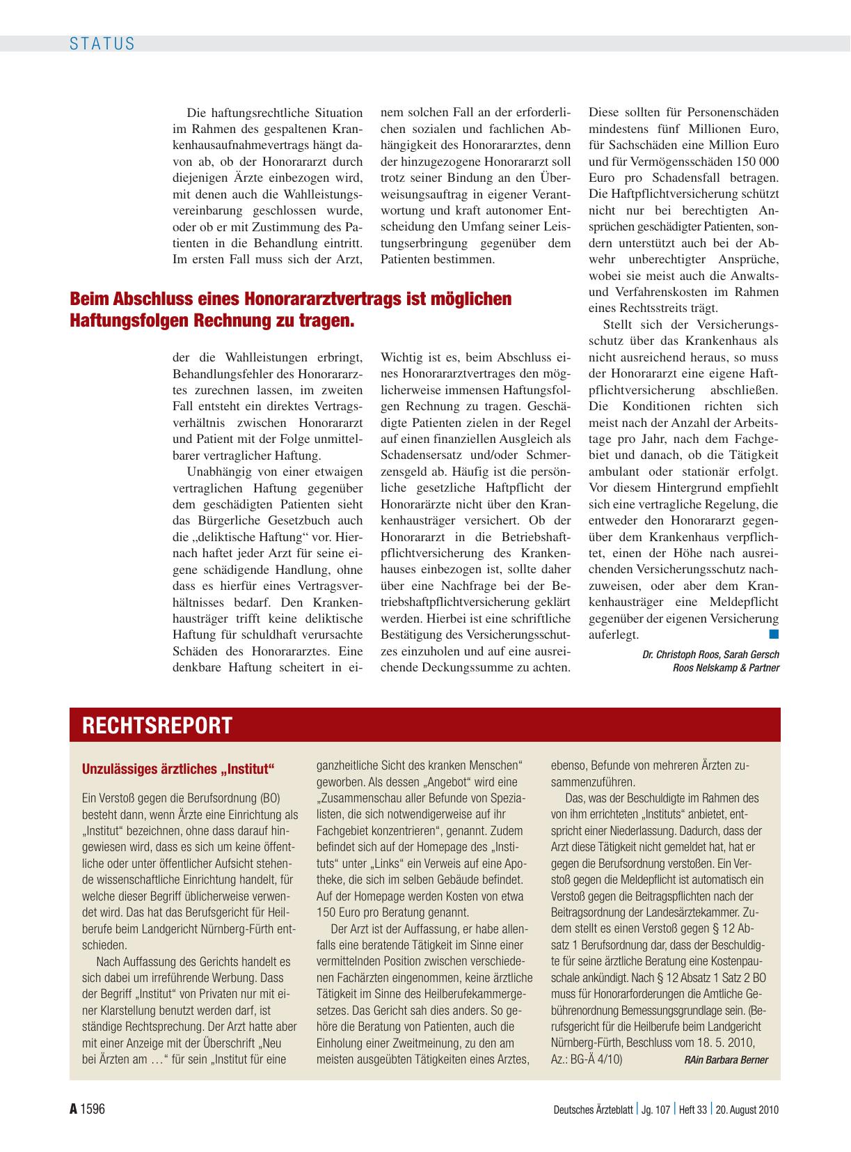 Vorschauseite 1: Unzulässiges ärztliches „Institut“