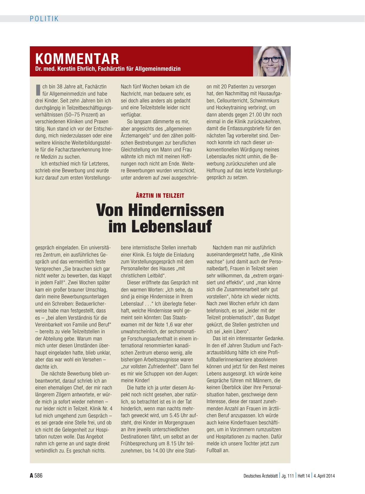 Vorschauseite 1: Ärztin in Teilzeit: Von Hindernissen im Lebenslauf