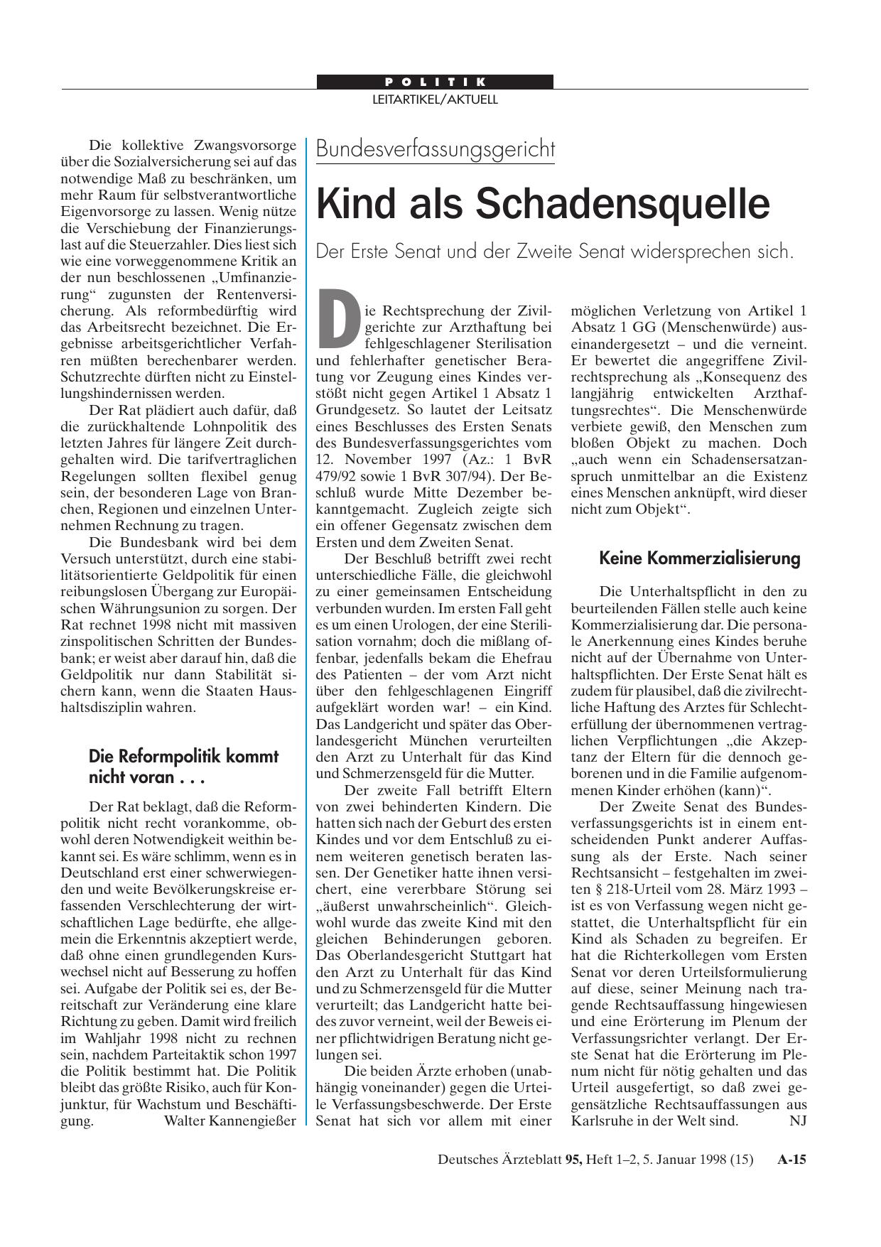 Vorschauseite 1: Bundesverfassungsgericht: Kind als Schadensquelle