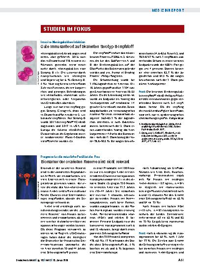 Vorschauseite 1: Invasive Meningokokken-Infektion: Gute Immunantwort auf bivalenten Serotyp-B-Impfstoff