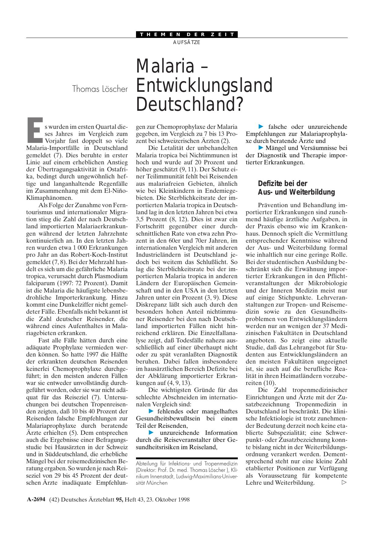 Vorschauseite 1: Malaria - Entwicklungsland Deutschland?