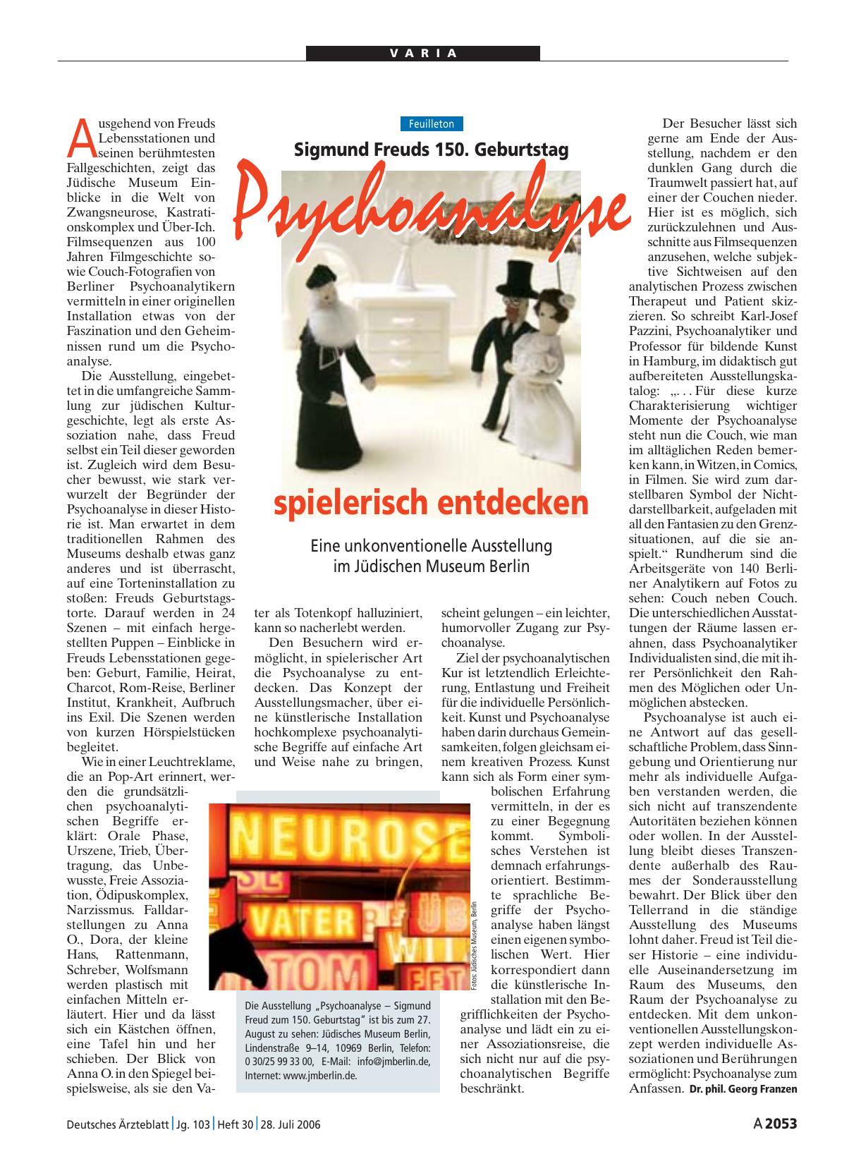 Vorschauseite 1: Sigmund Freuds 150. Geburtstag: Psychoanalyse spielerisch entdecken
