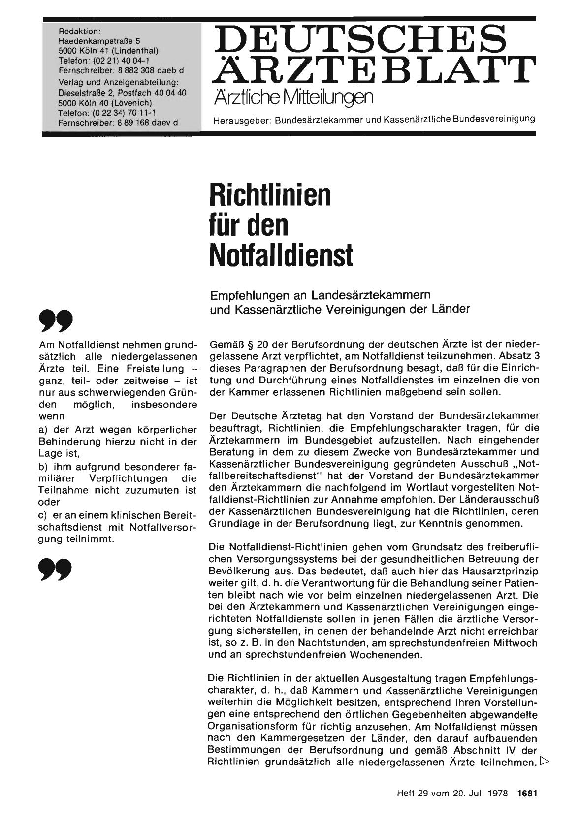 Vorschauseite 1: Richtlinien für den Notfalldienst