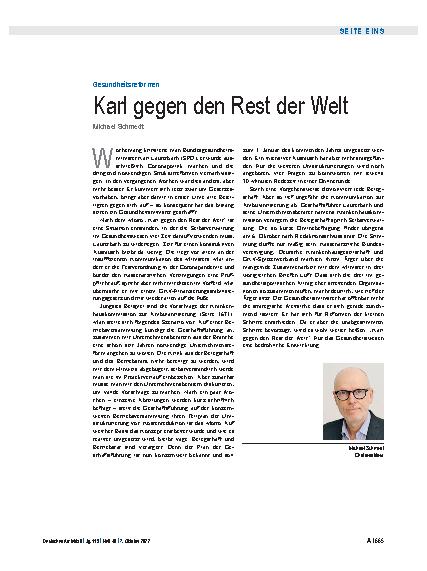Vorschauseite 1: Gesundheitsreformen: Karl gegen den Rest der Welt