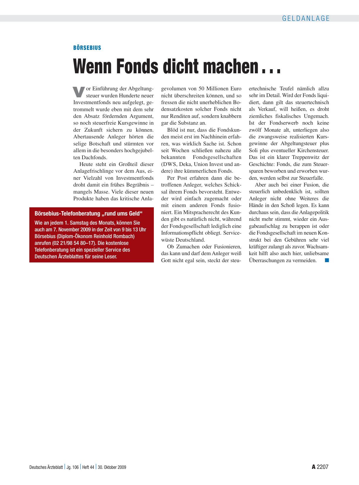 Vorschauseite 1: Börsebius: Wenn Fonds dicht machen. ..