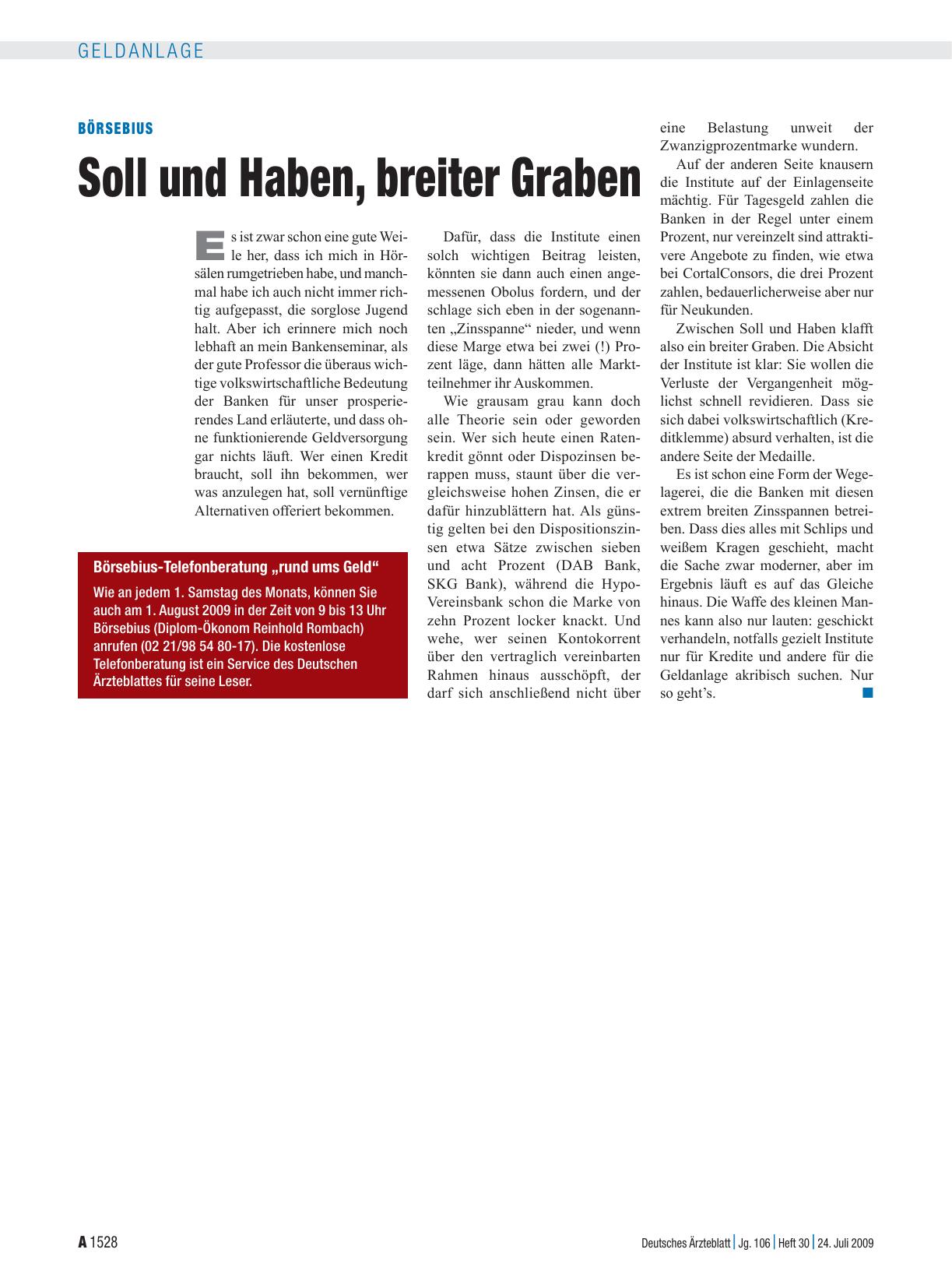 Vorschauseite 1: Börsebius: Soll und Haben, breiter Graben