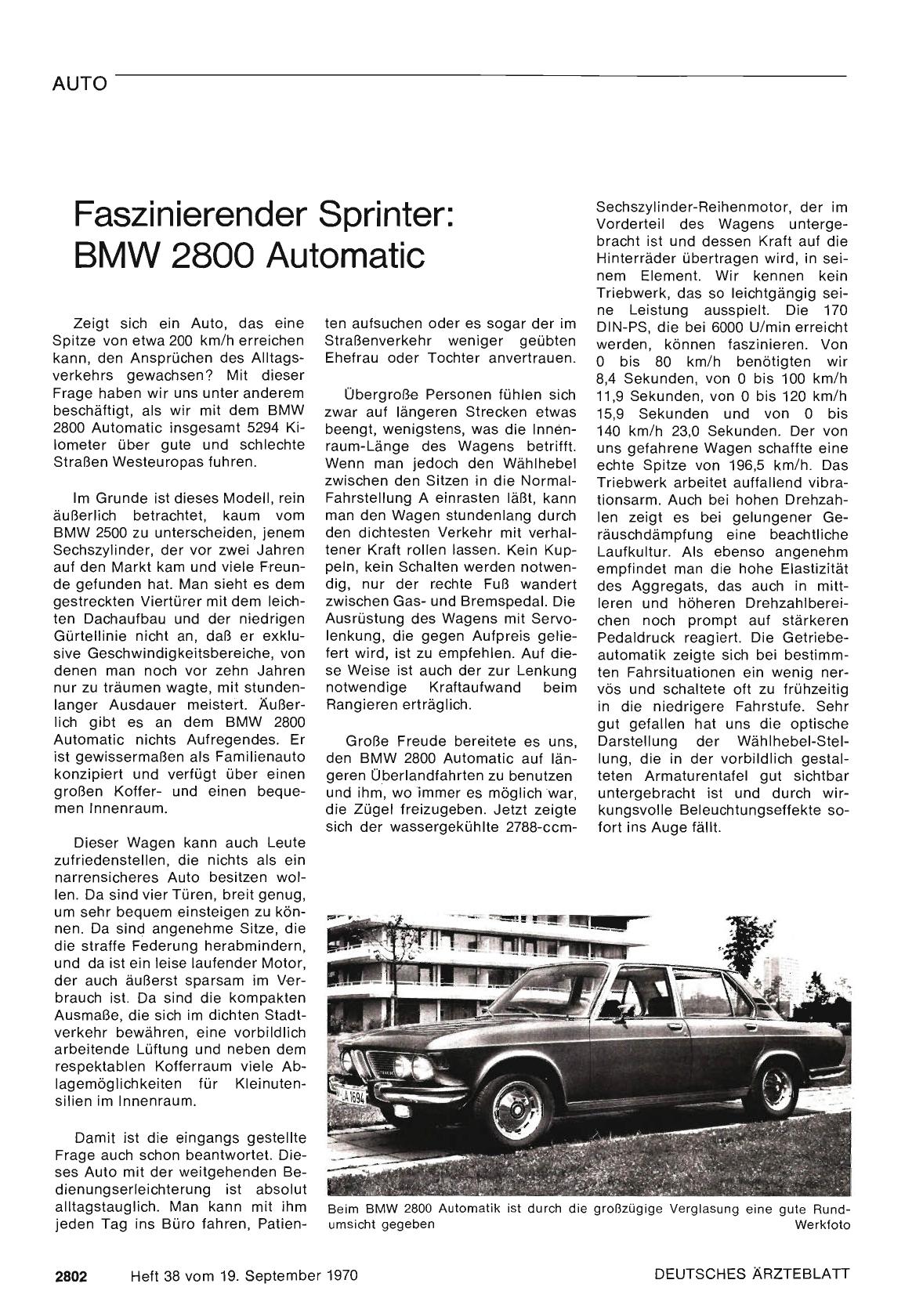 Vorschauseite 1: Faszinierender Sprinter: BMW 2800 Automatic