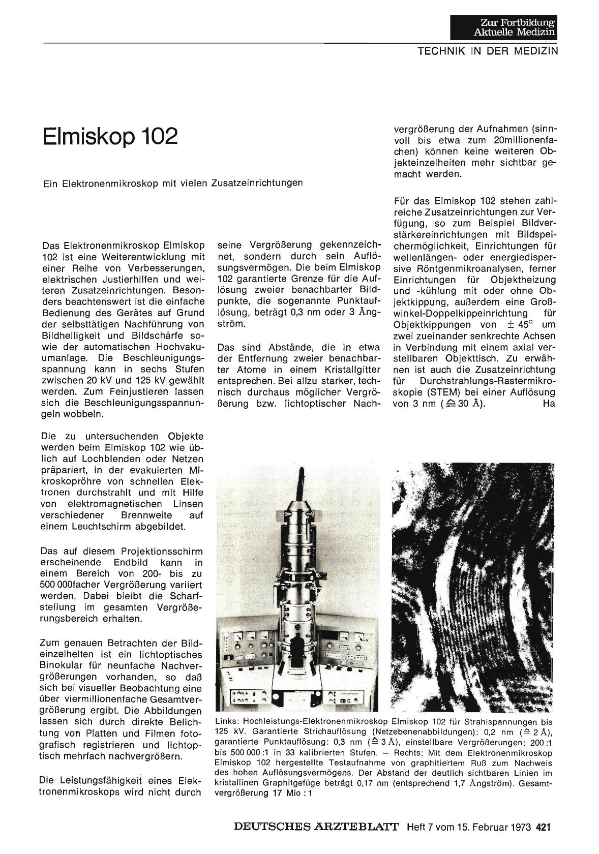 Vorschauseite 1: Elmiskop 102: Ein Elektronenmikroskop mit vielen Zusatzeinrichtungen