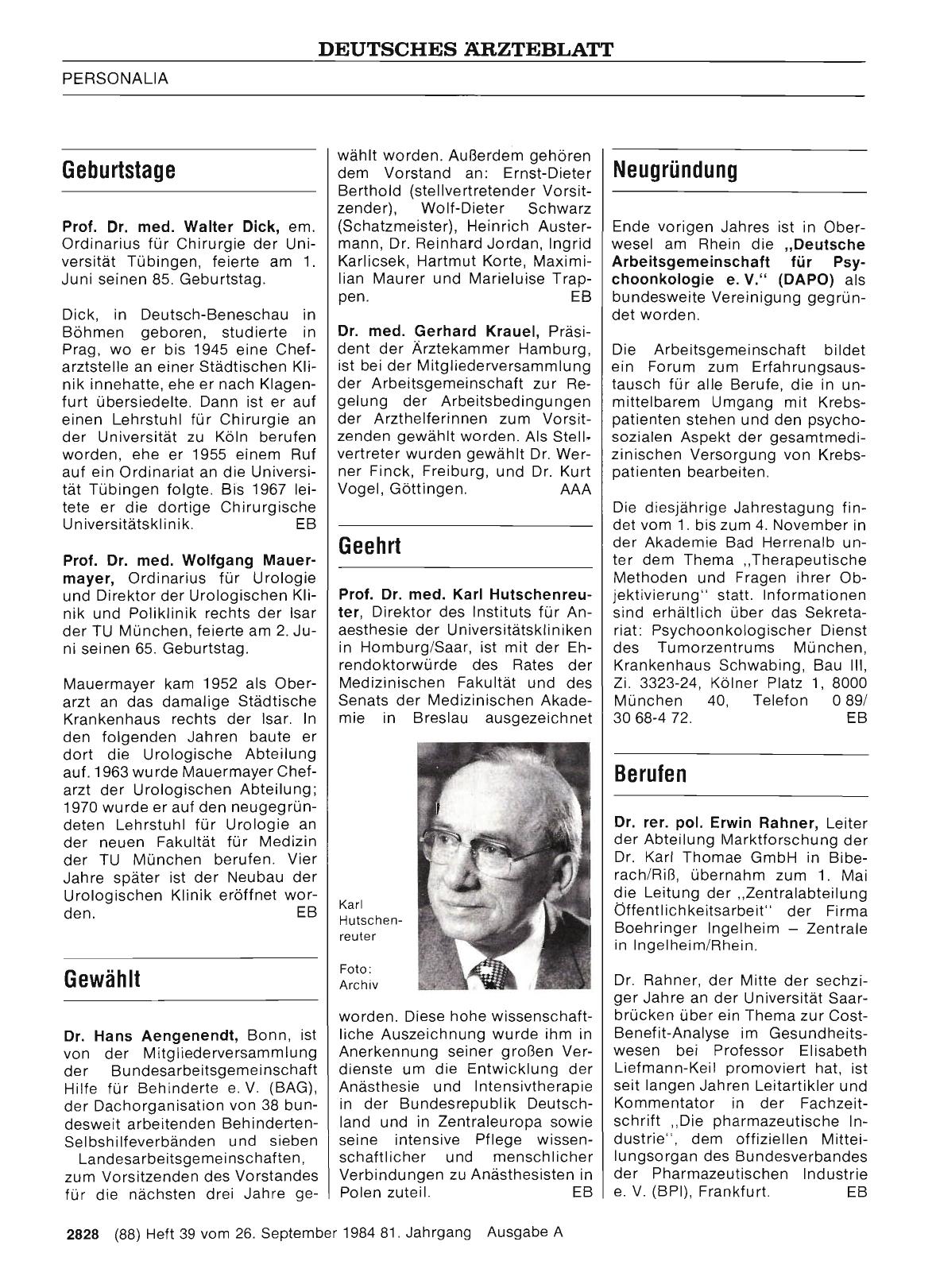 Vorschauseite 1: Gewählt: Dr. Hans Aengenendt