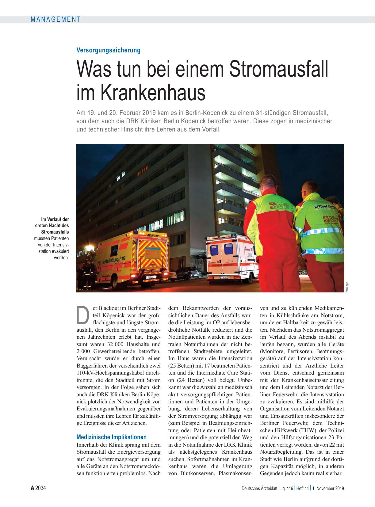 Vorschauseite 1: Versorgungssicherung: Was tun bei einem Stromausfall im Krankenhaus