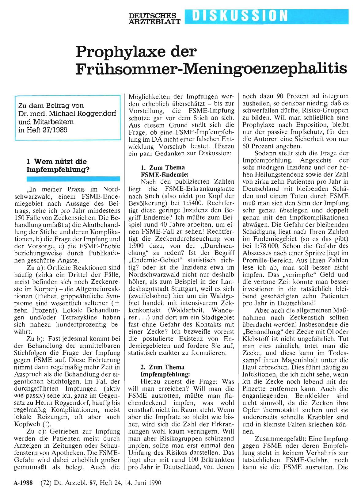 Vorschauseite 1: Prophylaxe der Frühsommer-Meningoenzephalitis: 1 Wem nützt die Impfempfehlung?