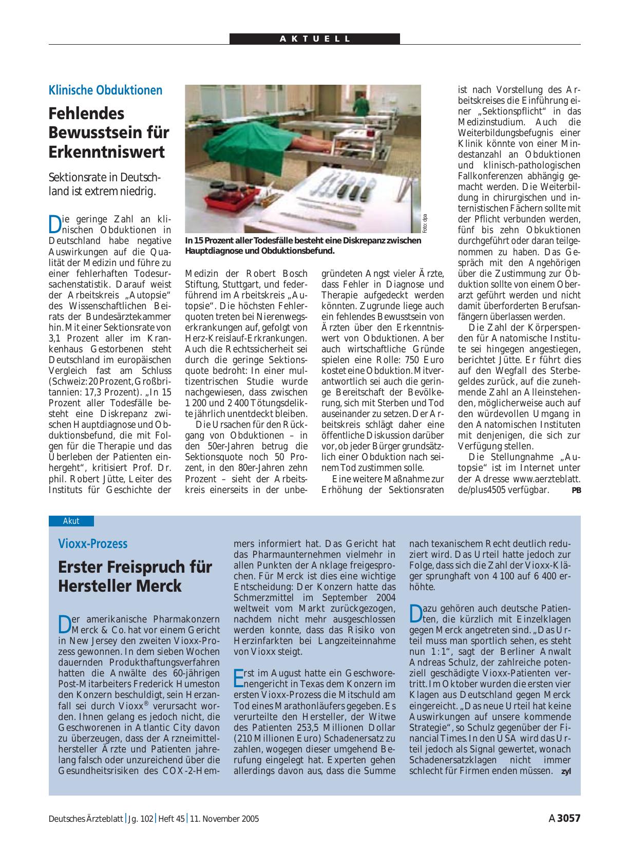 Vorschauseite 1: Vioxx-Prozess: Erster Freispruch für Hersteller Merck