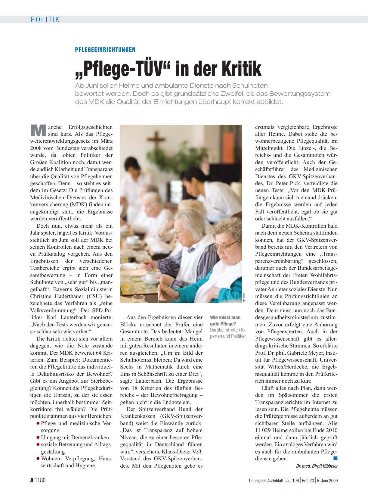 Vorschauseite 1: Pflegeeinrichtungen: „Pflege-TÜV“ in der Kritik