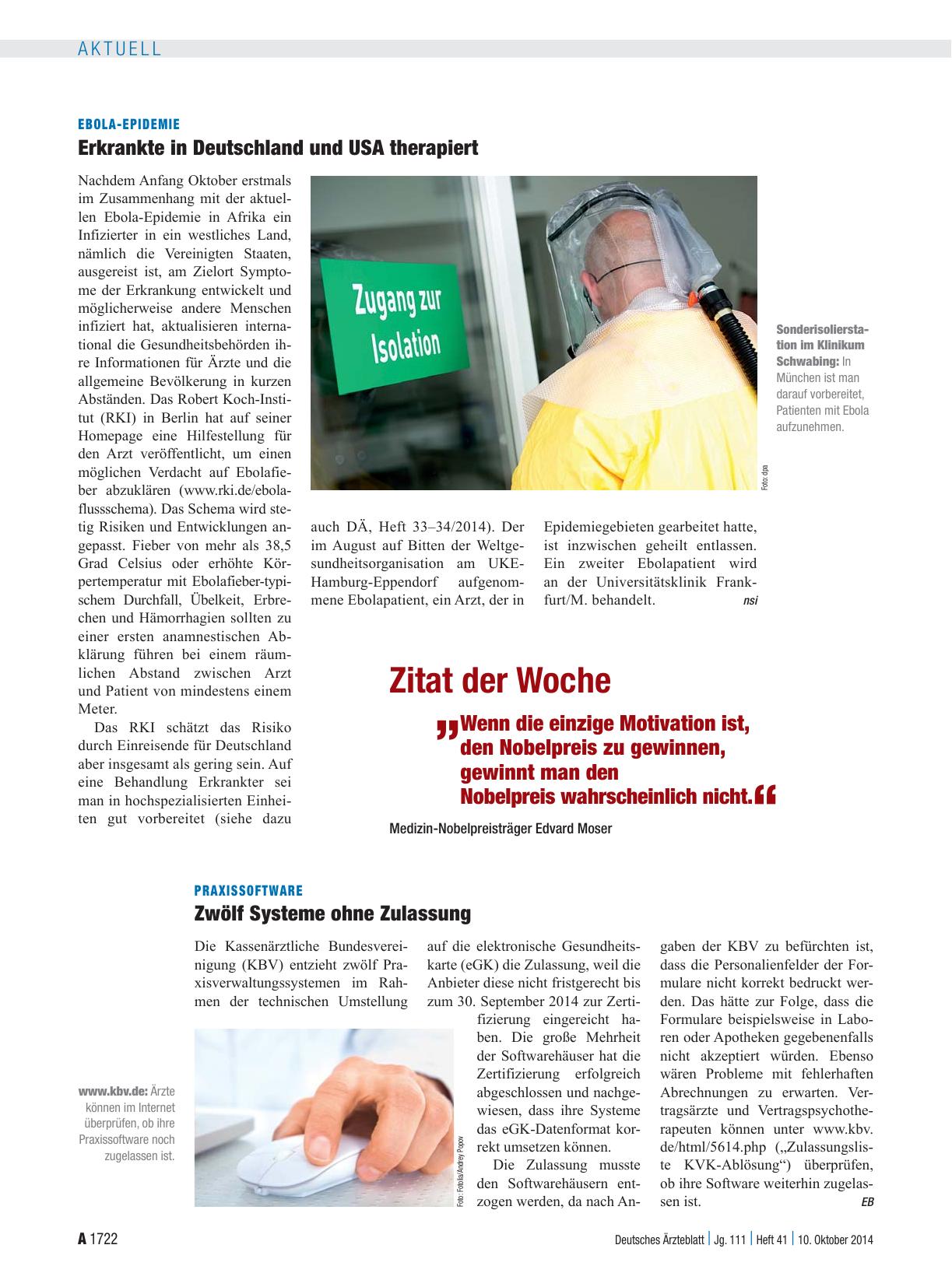 Vorschauseite 1: Ebola-Epidemie: Erkrankte in Deutschland und USA therapiert