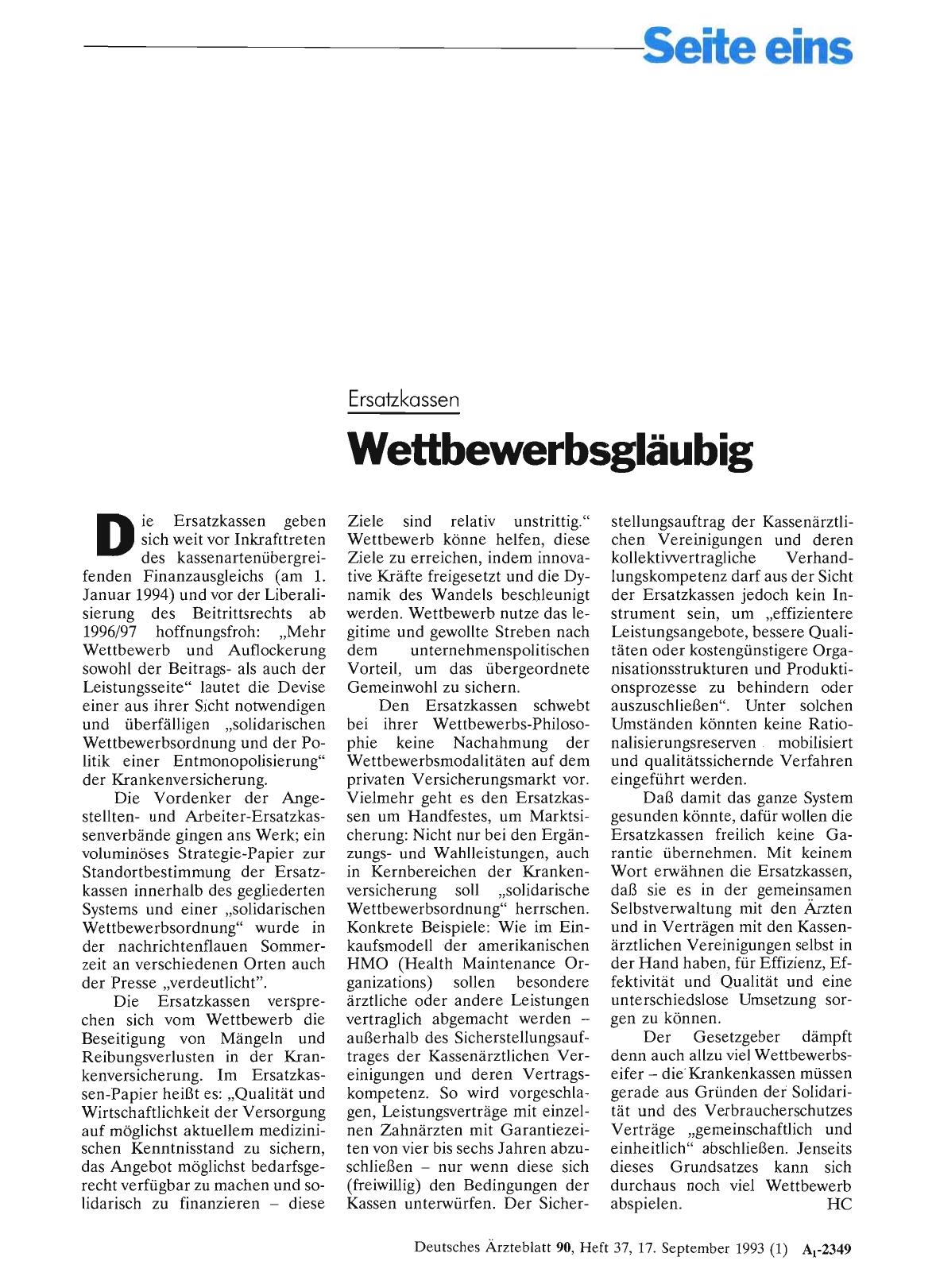 Vorschauseite 1: Ersatzkassen: Wettbewerbsgläubig
