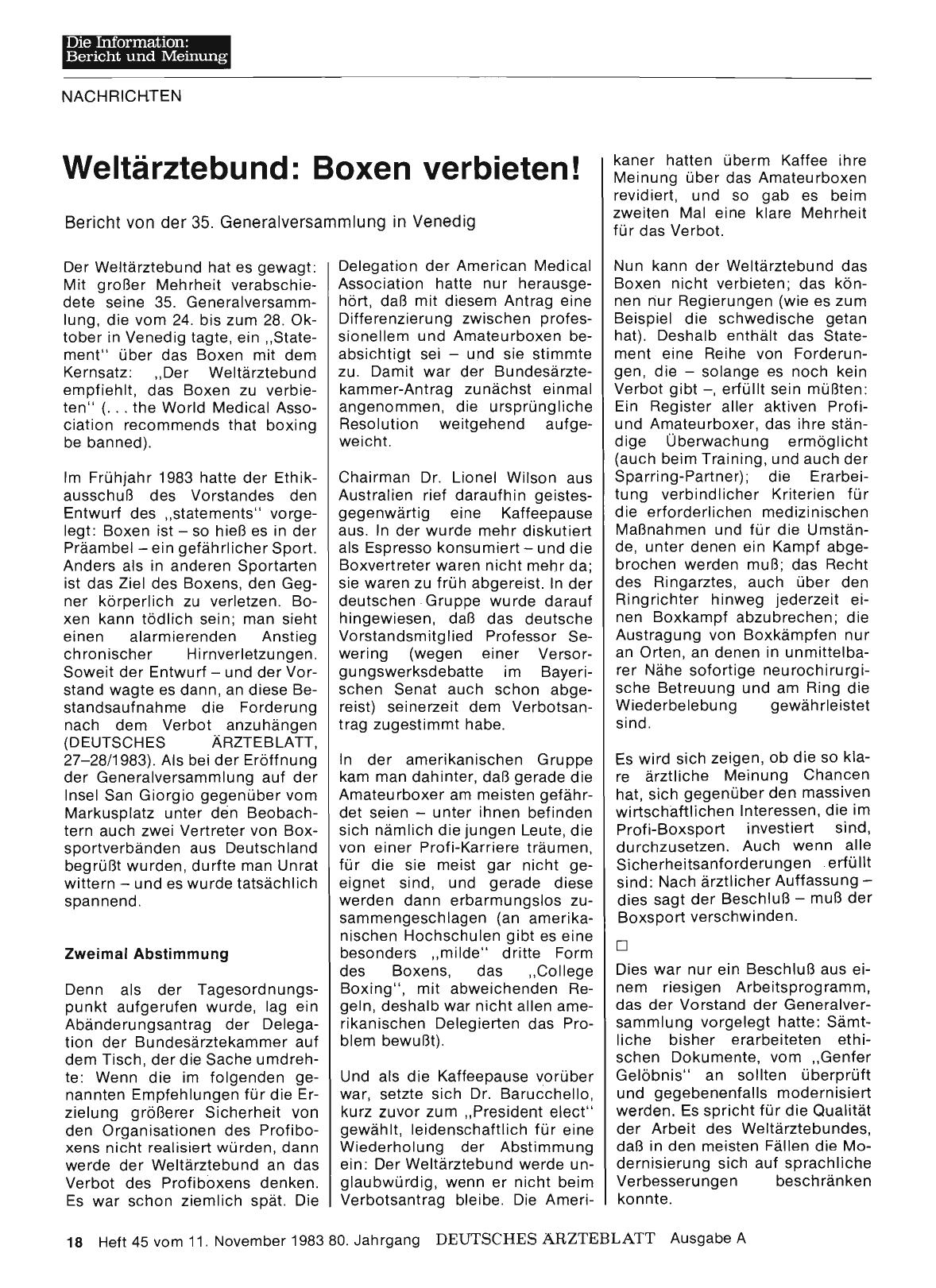 Vorschauseite 1: Weltärztebund: Boxen verbieten!