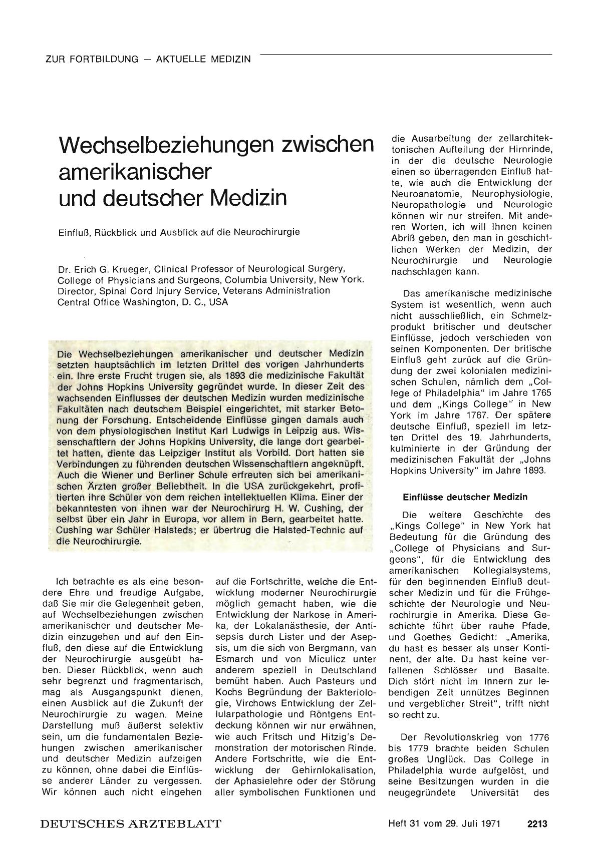 Vorschauseite 1: Wechselbeziehungen zwischen amerikanischer und deutscher Medizin