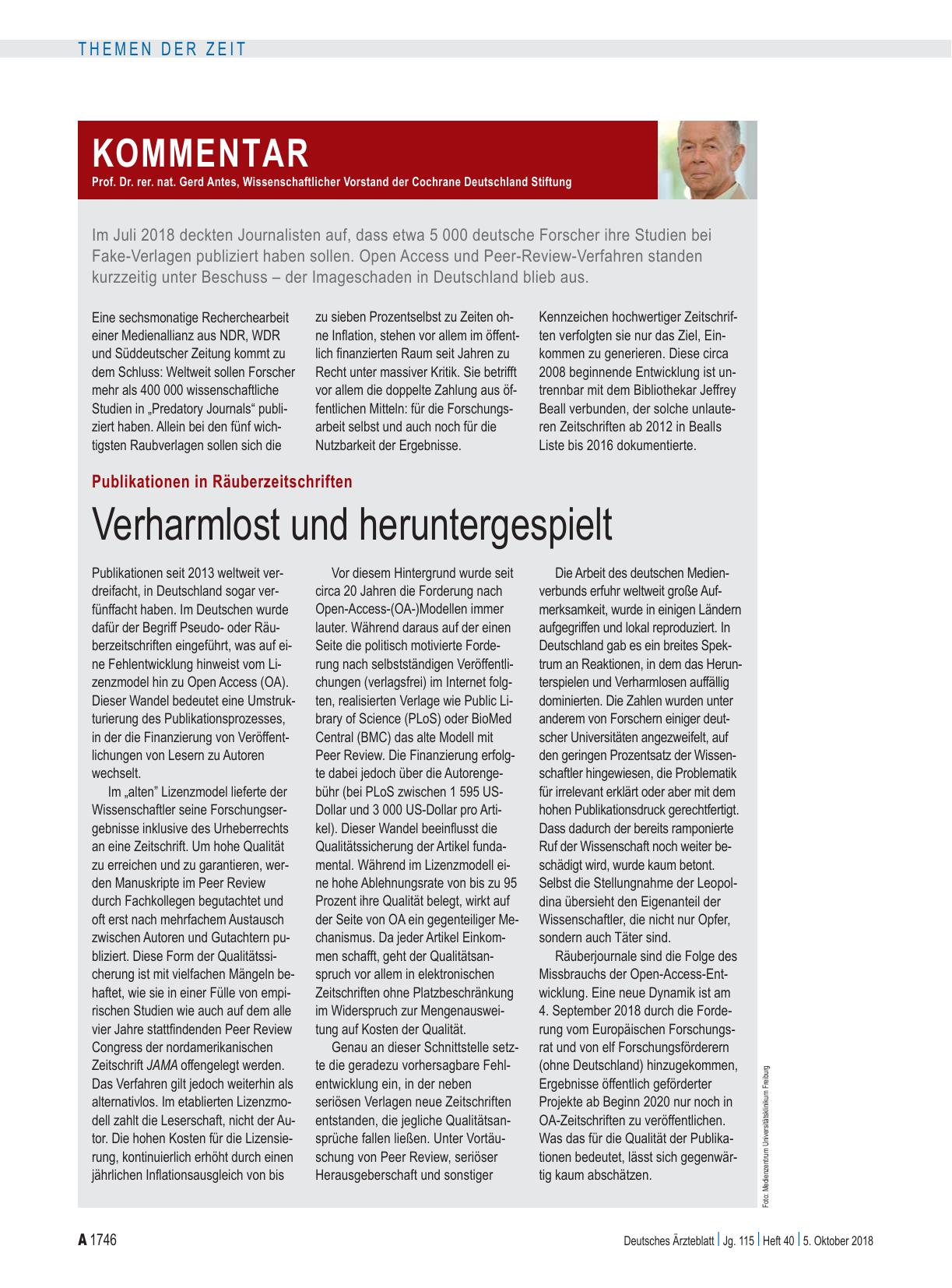 Vorschauseite 1: Publikationen in Räuberzeitschriften: Verharmlost und heruntergespielt