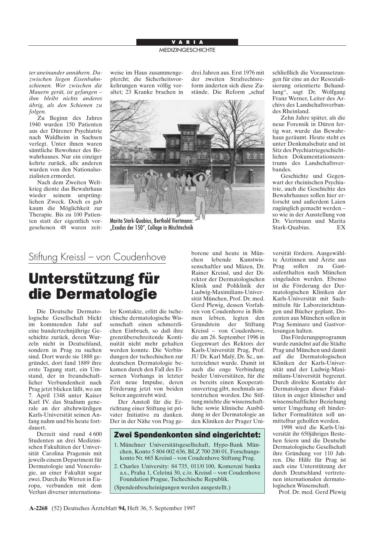 Vorschauseite 1: Stiftung Kreissl – von Coudenhove: Unterstützung für die Dermatologie