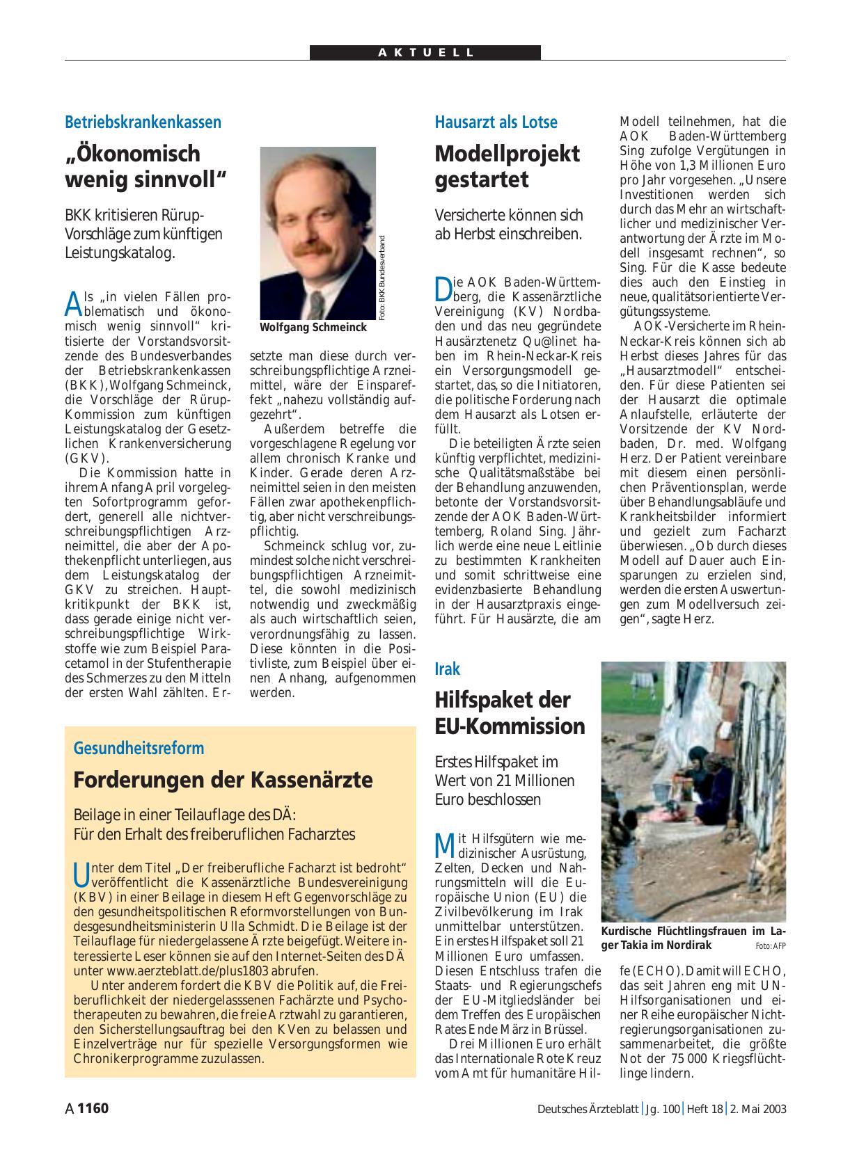 Vorschauseite 1: Irak: Hilfspaket der EU-Kommission