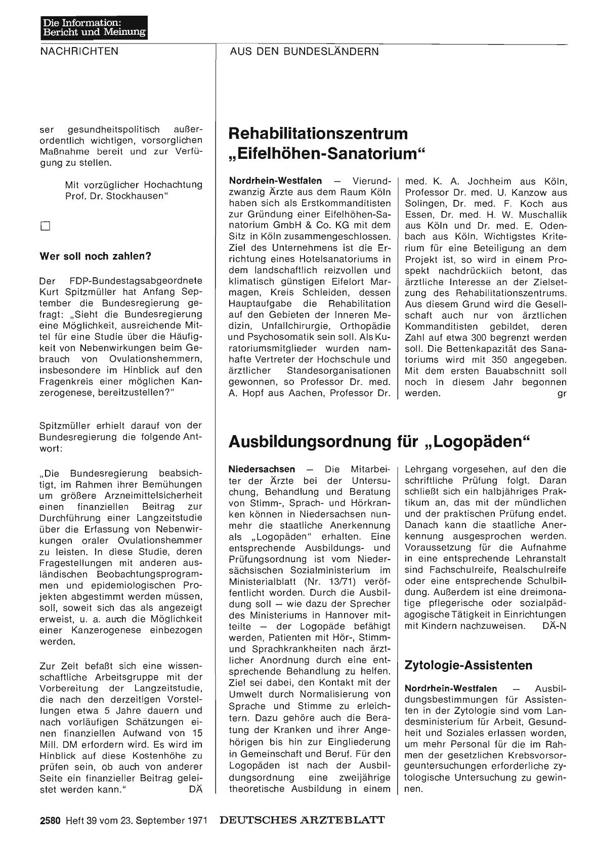 Vorschauseite 1: Ausbildungsordnung für „Logopäden"